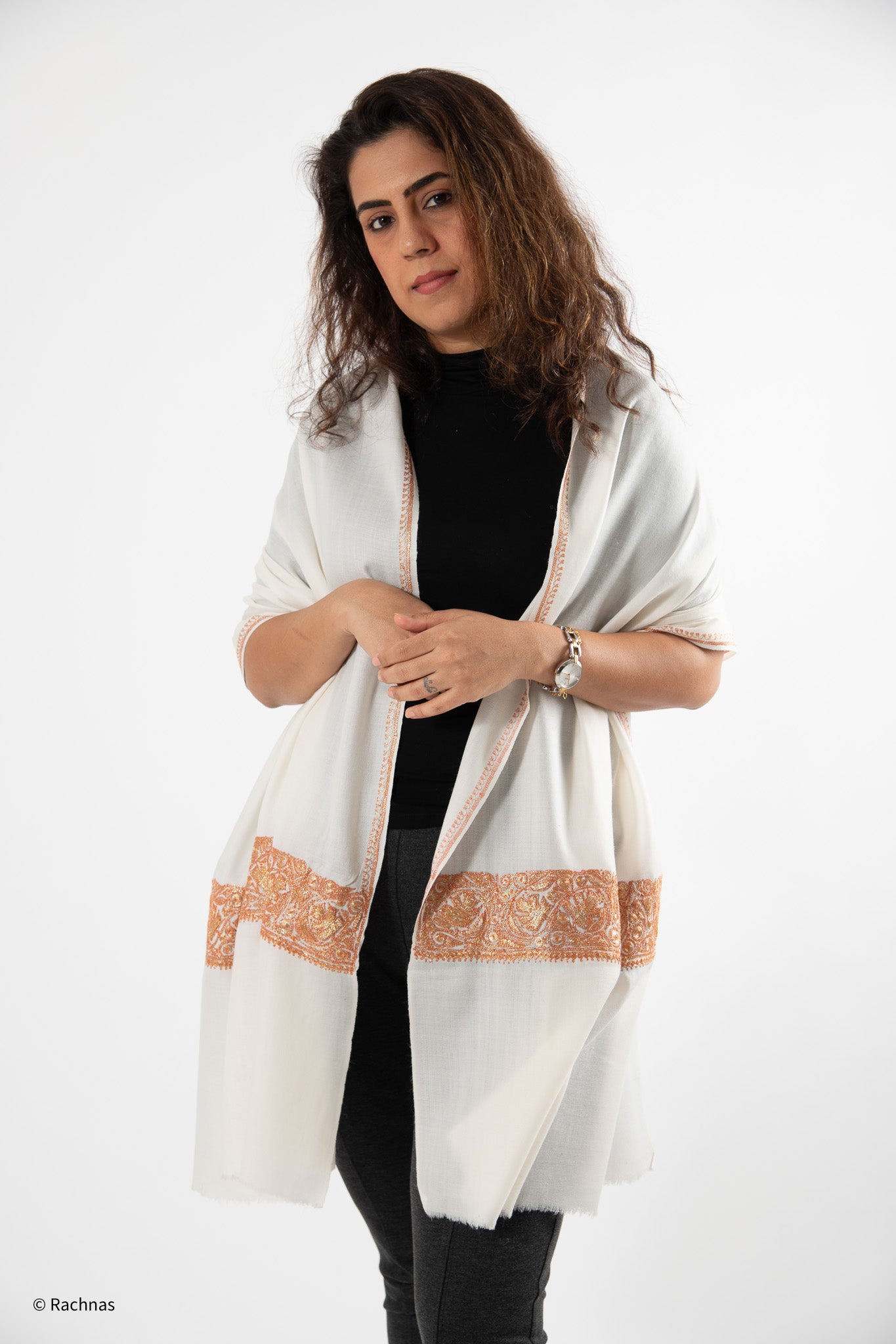 Fine Cashmere Paldar Zari Machine work Stole