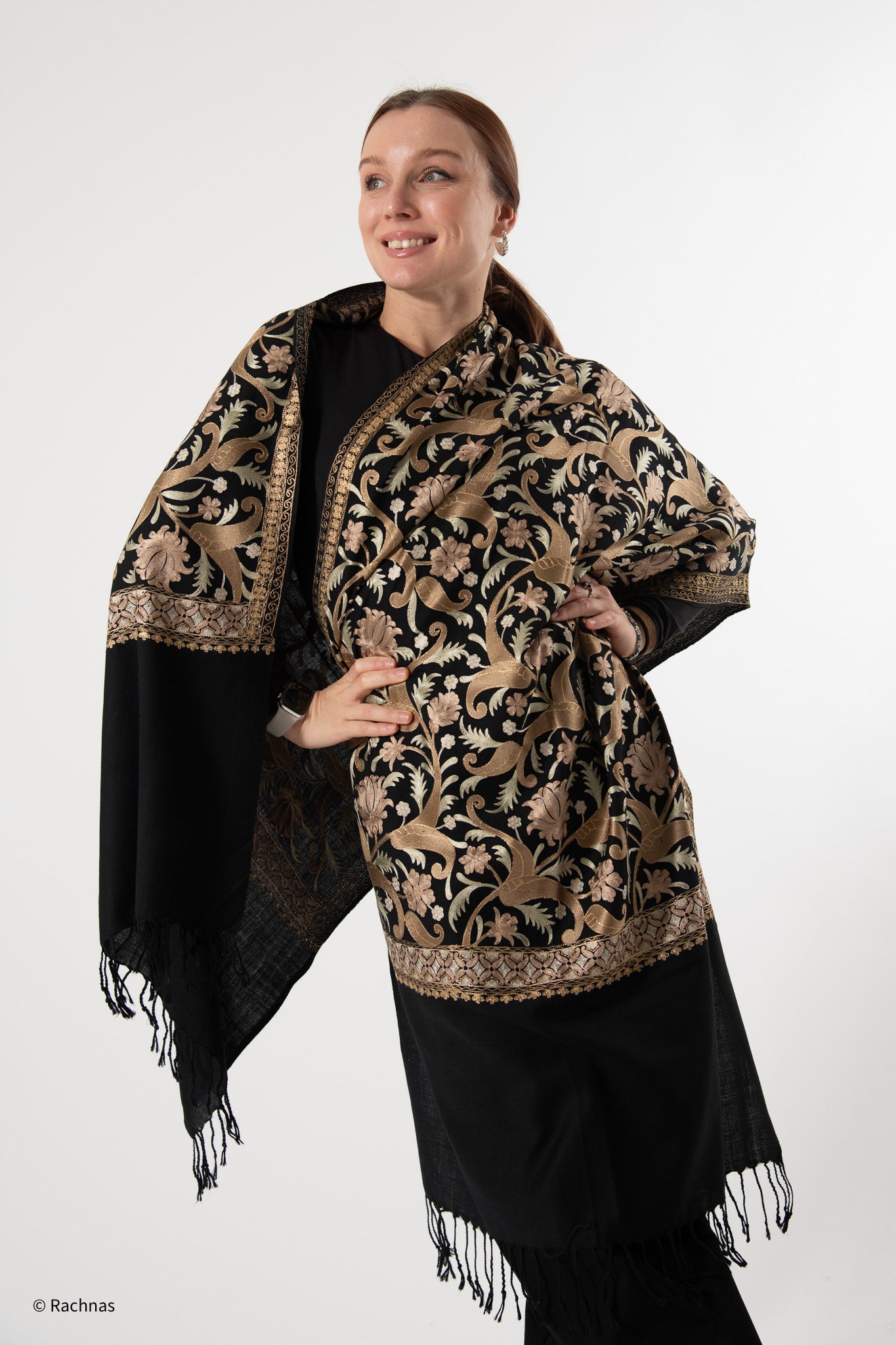 Fine Cashmere Heavy Zari all over Stole