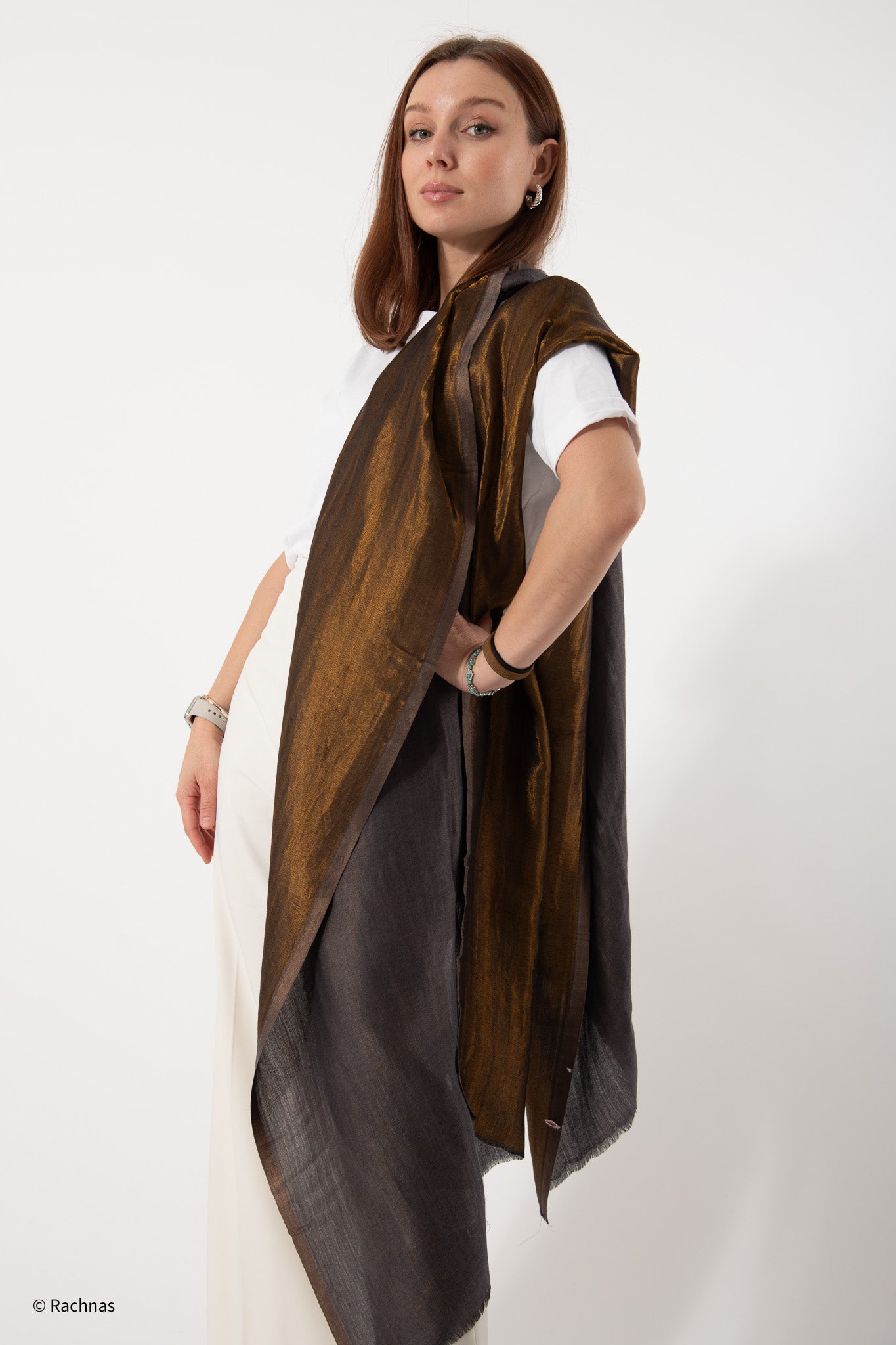 Fine Cashmere Plain Reversible Zari Stole