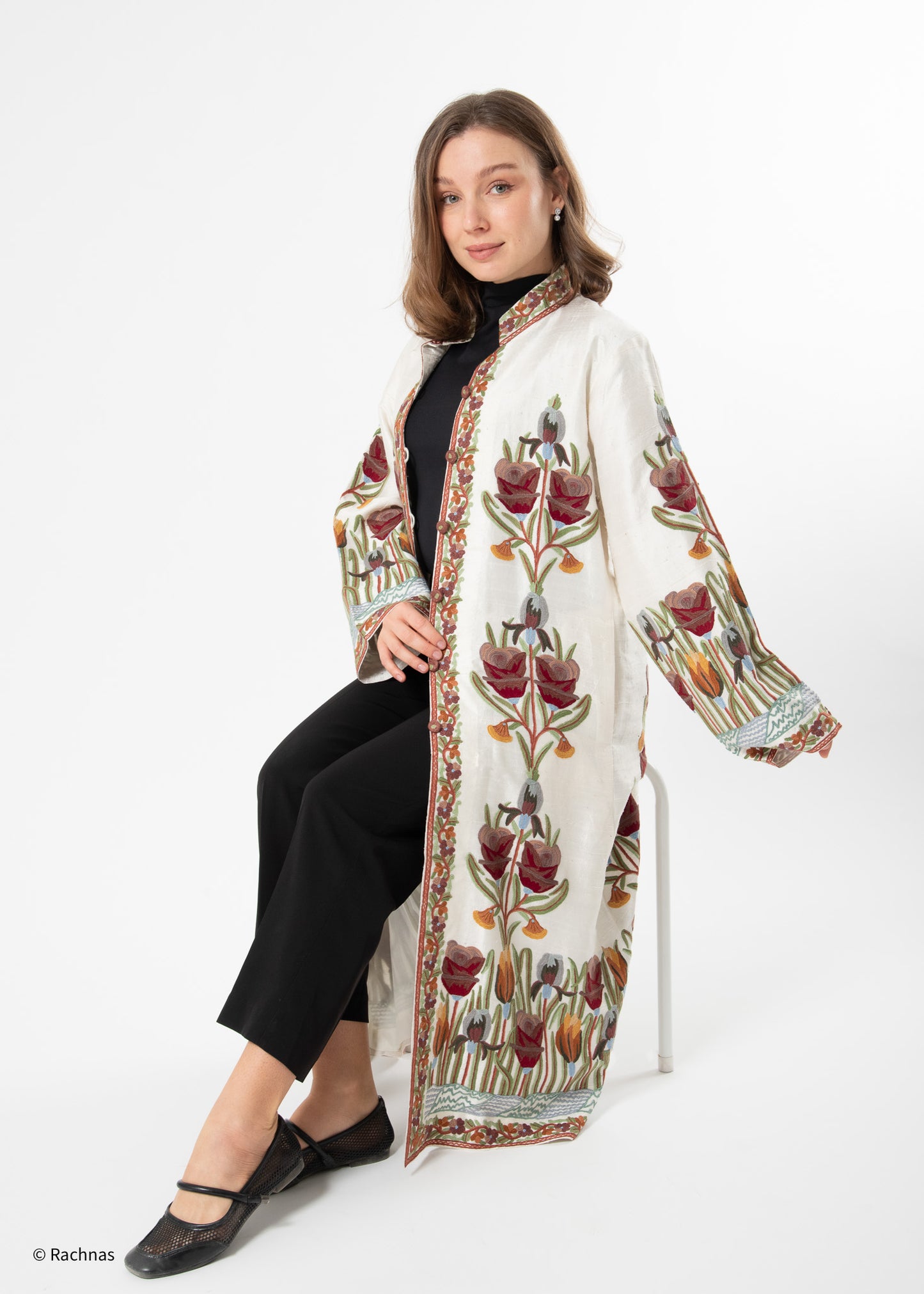 Silk jacket long (White)