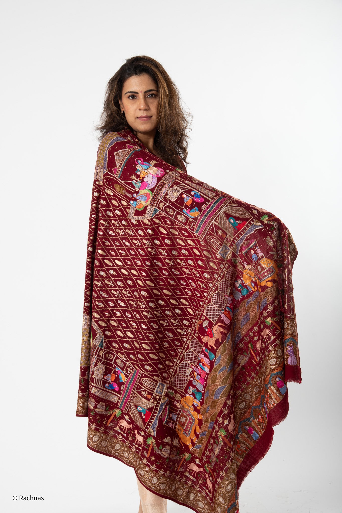 Pashmina Red heritage Kalamkari