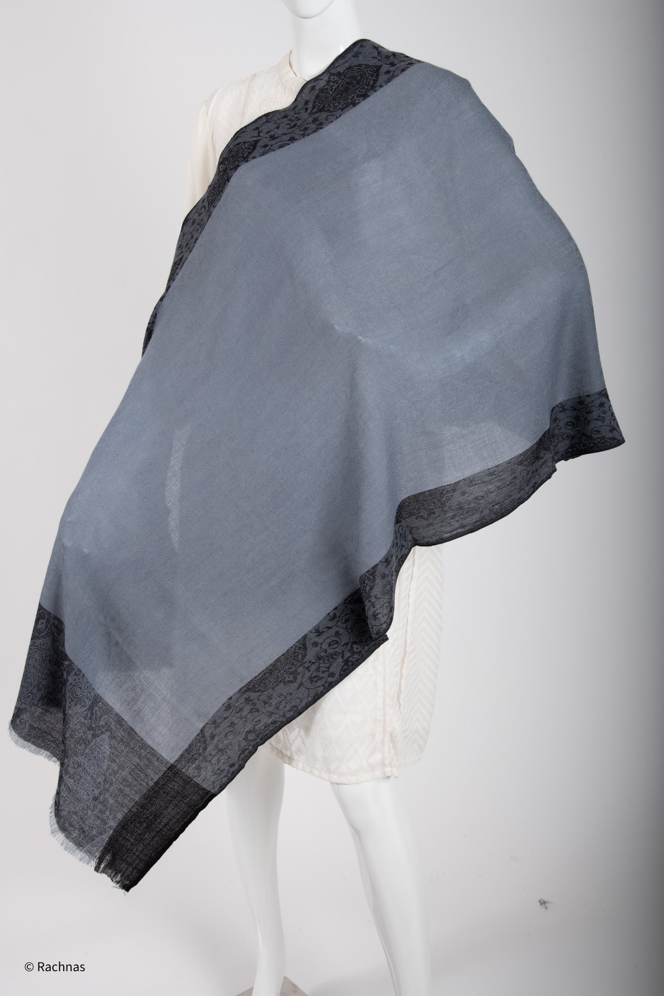 100% Cashmere Shawl with Self work with border