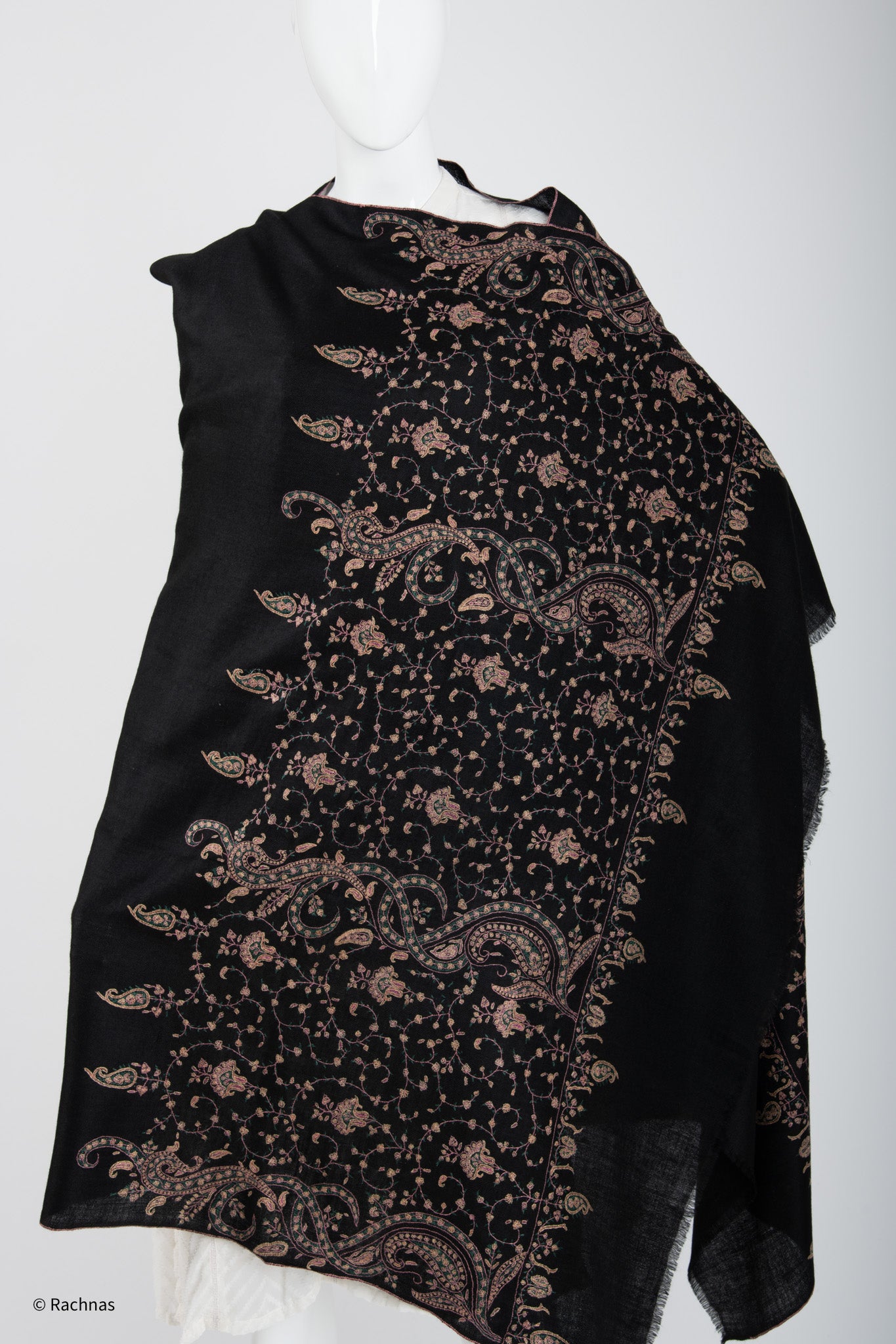 Pashmina Shawl black border embroidered