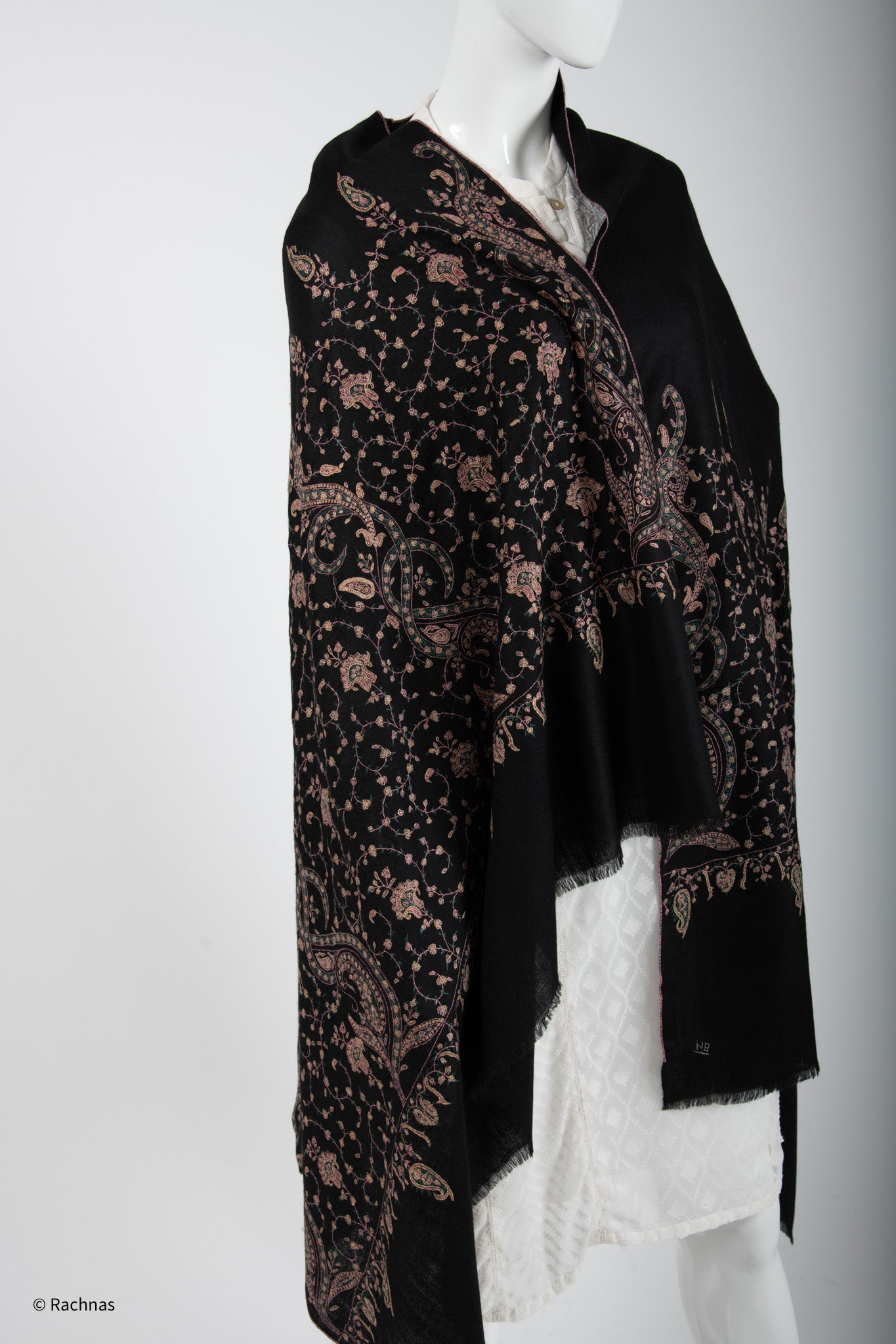 Pashmina Shawl black border embroidered