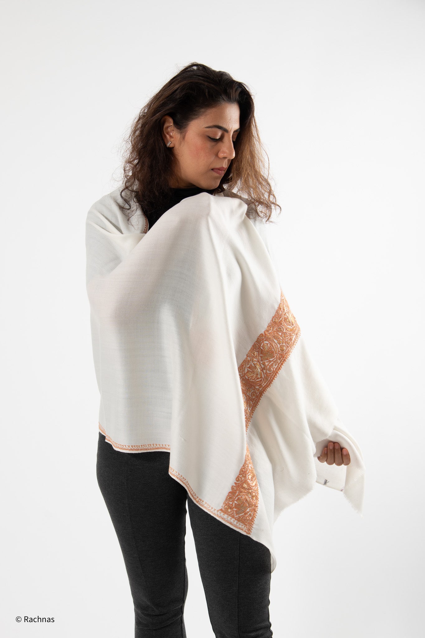 Fine Cashmere Paldar Zari Machine work Stole