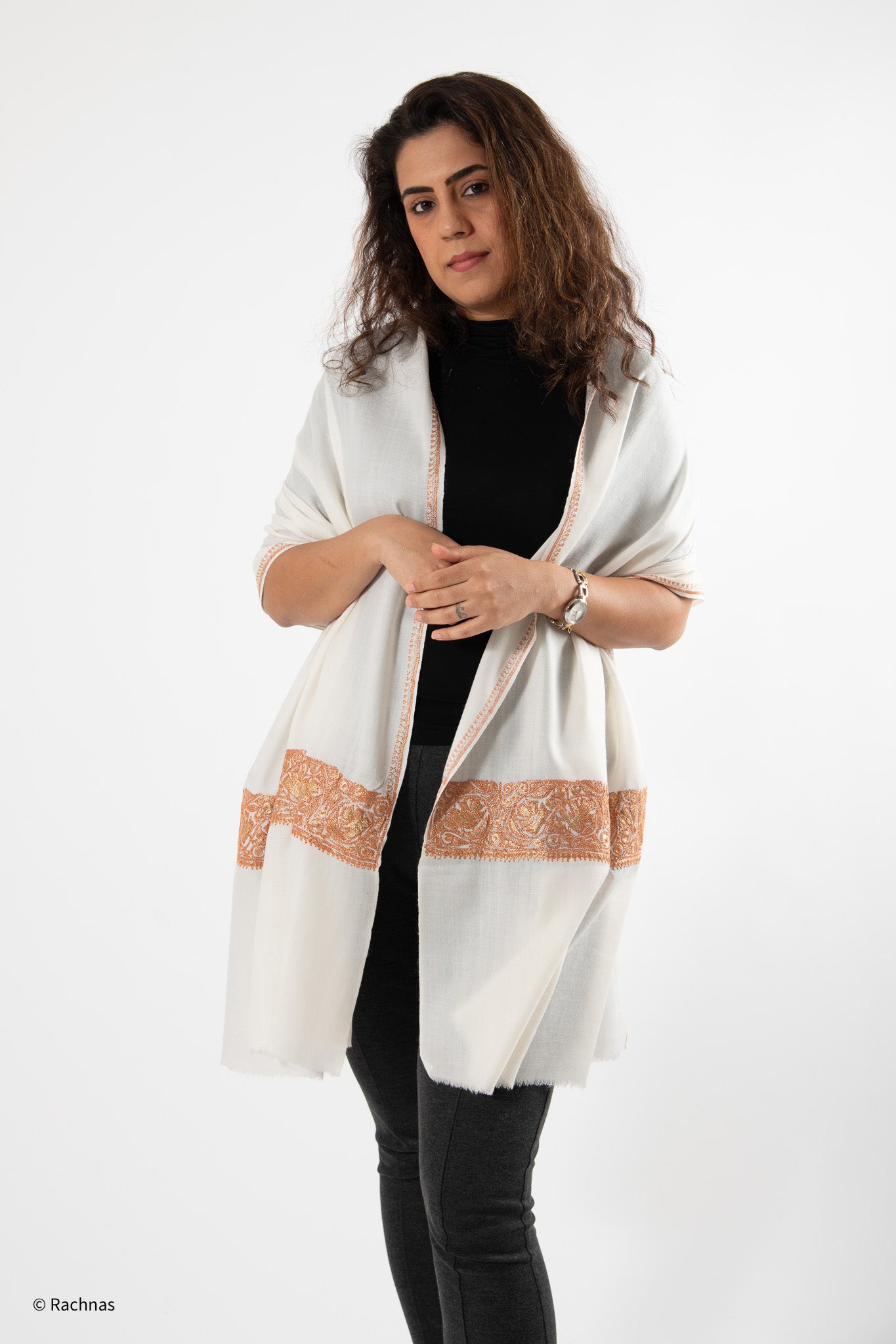 Fine Cashmere Paldar Zari Machine work Stole