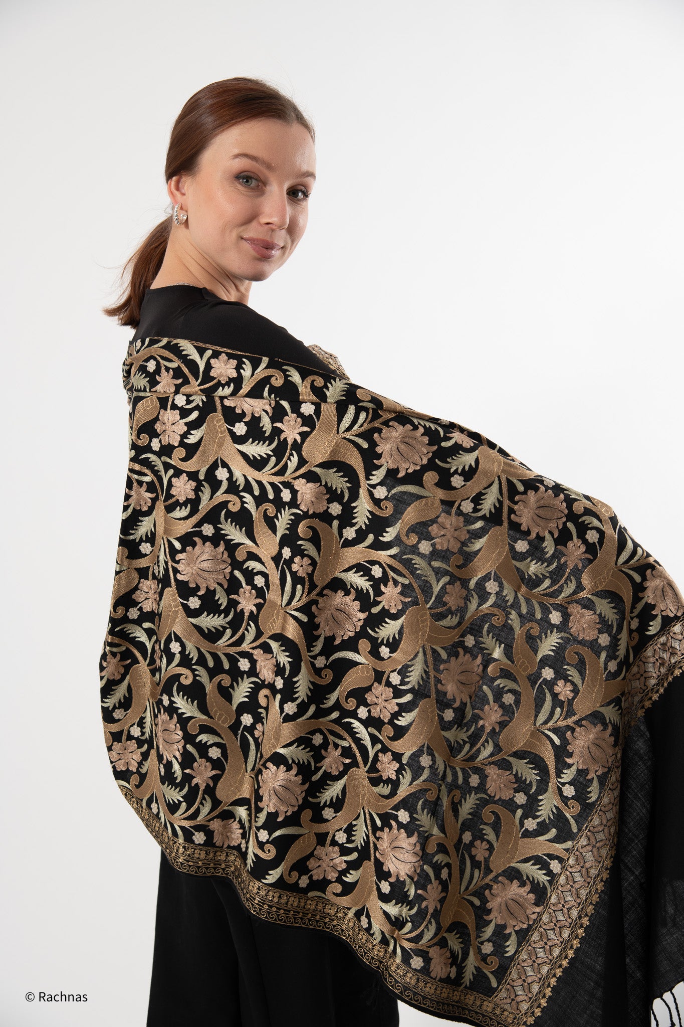 Fine Cashmere Heavy Zari all over Stole