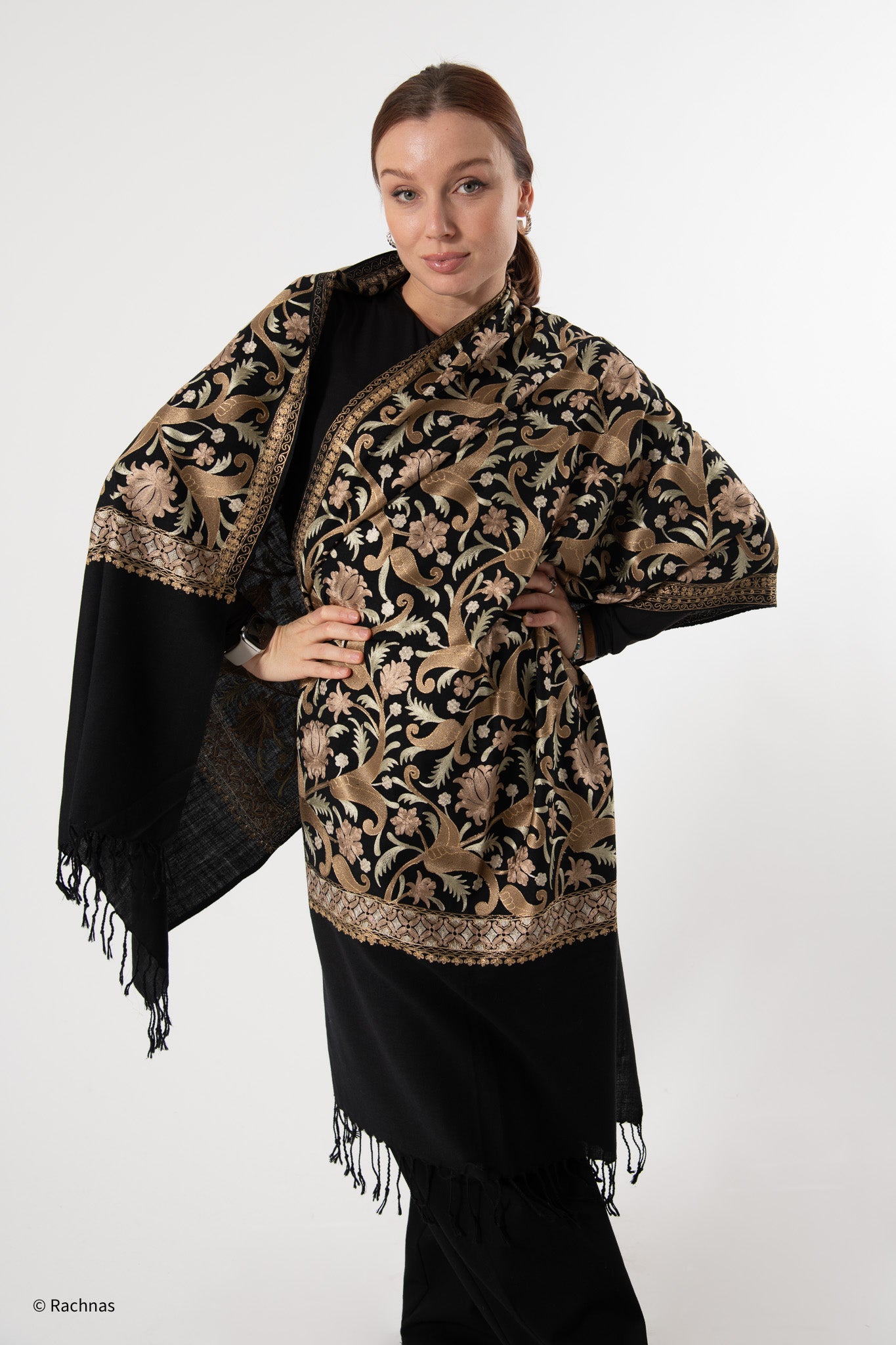 Fine Cashmere Heavy Zari all over Stole