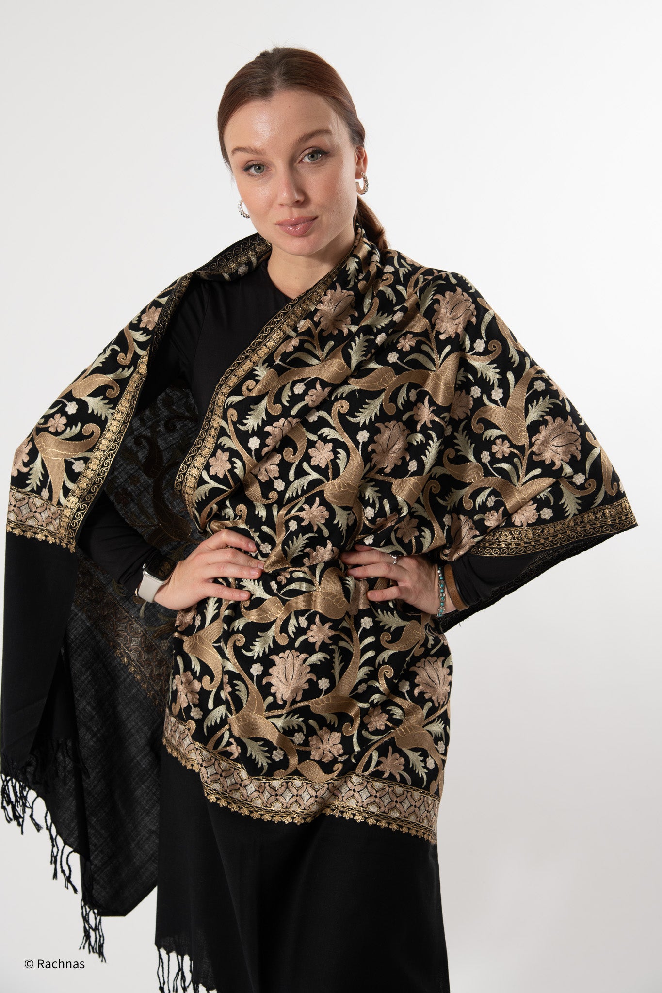 Fine Cashmere Heavy Zari all over Stole