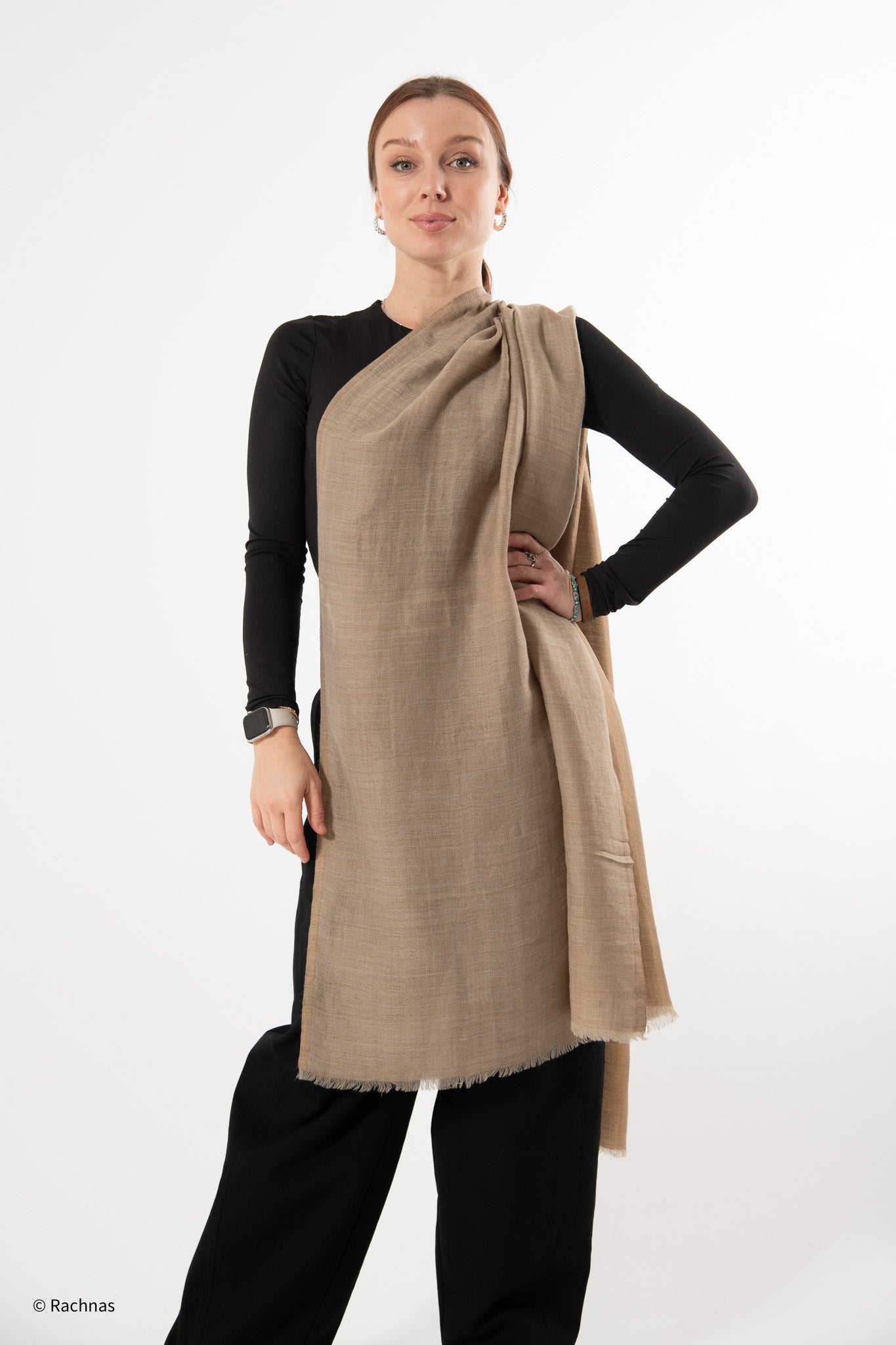 Fine Cashmere Plain Reversible Zari Stole