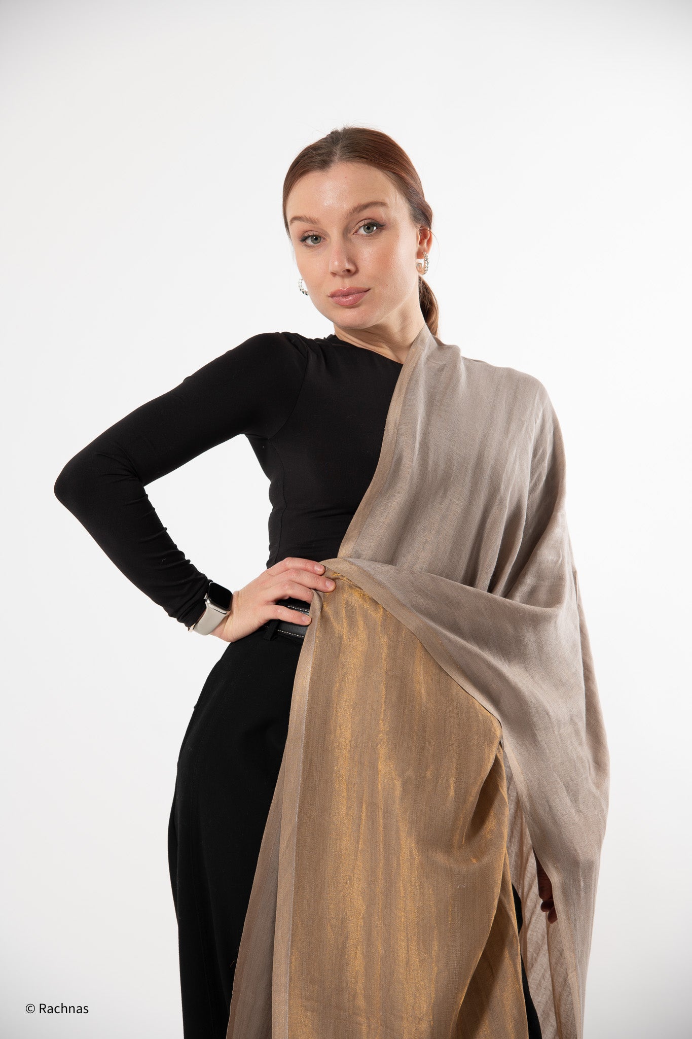 Fine Cashmere Plain Reversible Zari Stole