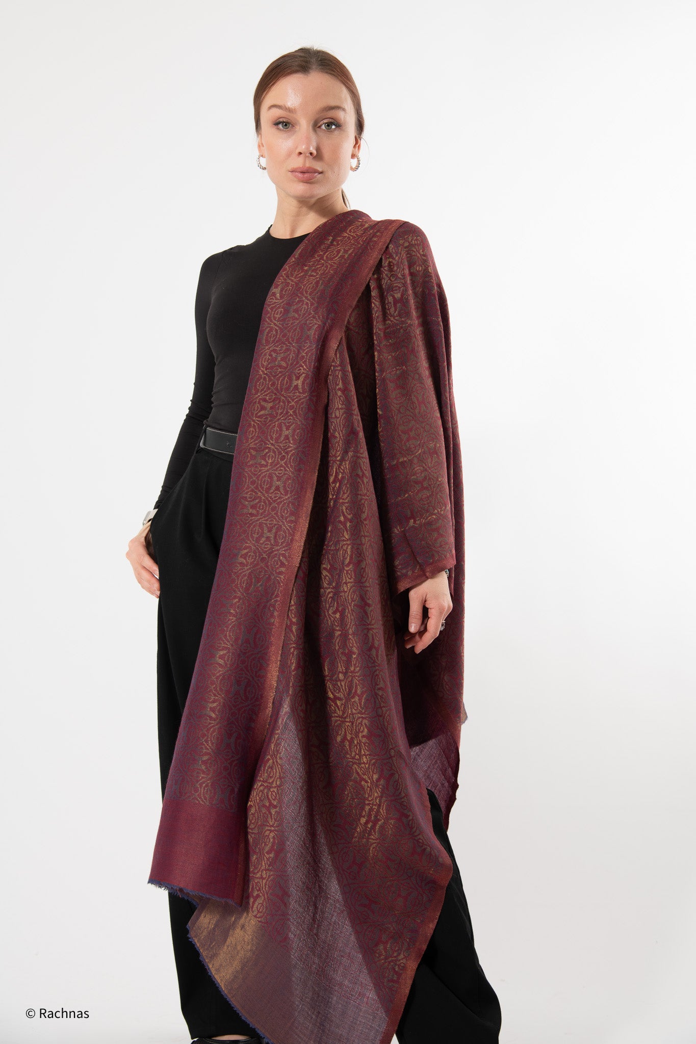 Fine Cashmere Self Zari all over Reversible Stole