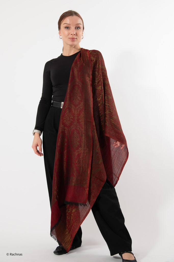 Fine Cashmere Self Zari all over Reversible Stole