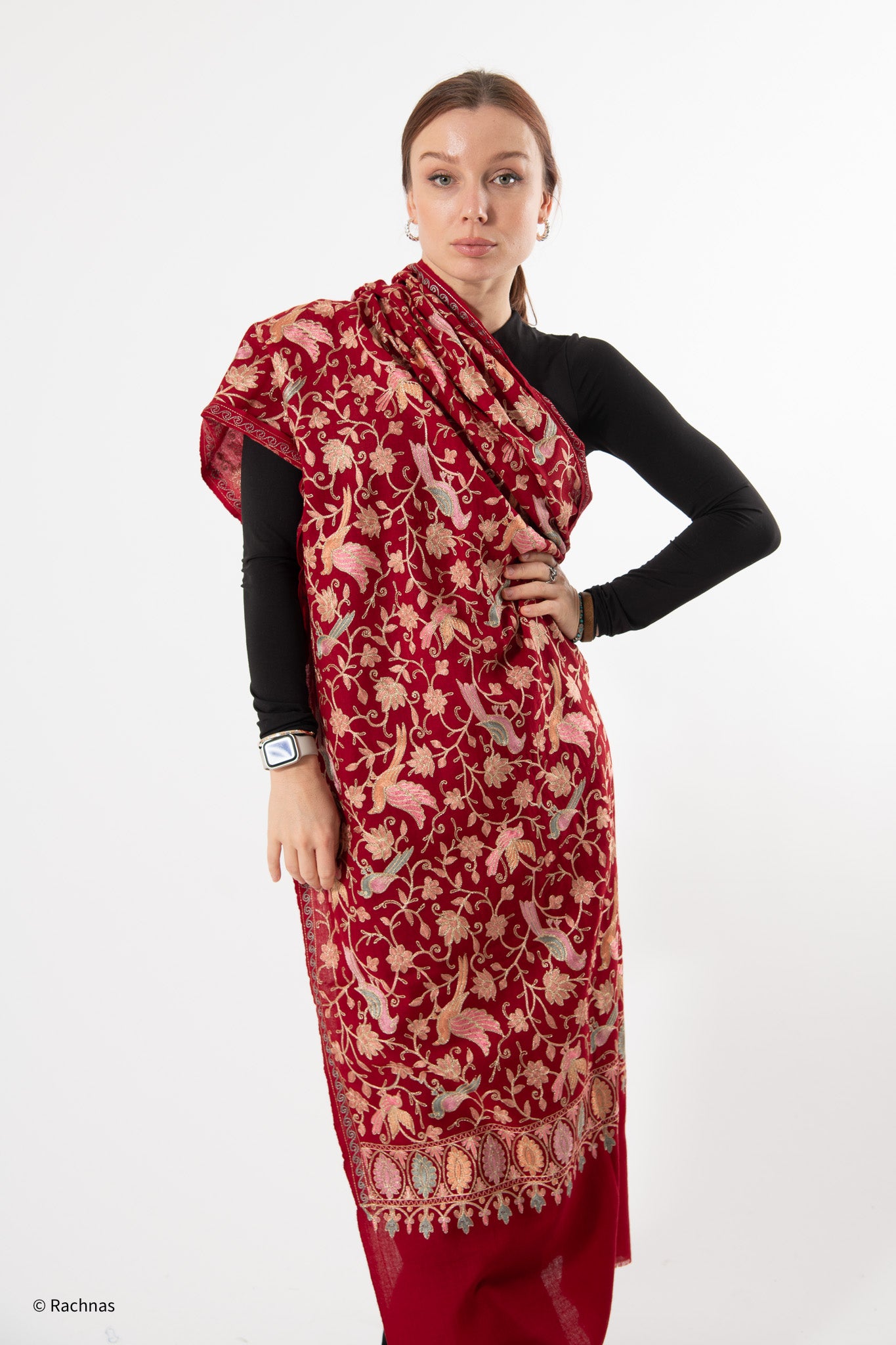 Fine Cashmere all over Zari Bird Design Stole