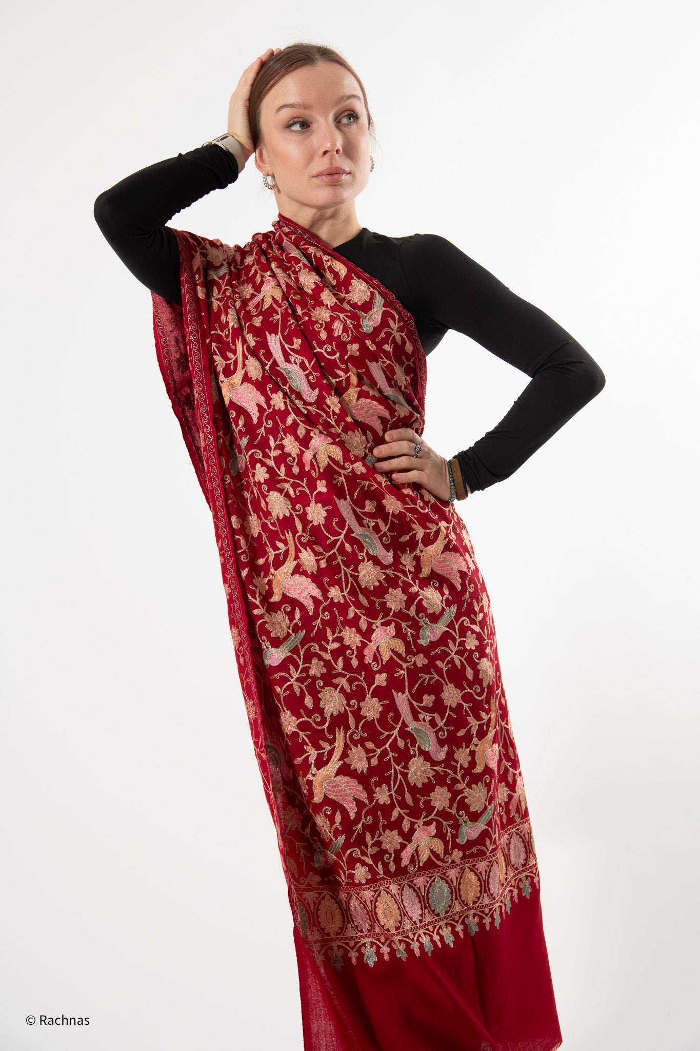 Fine Cashmere all over Zari Bird Design Stole