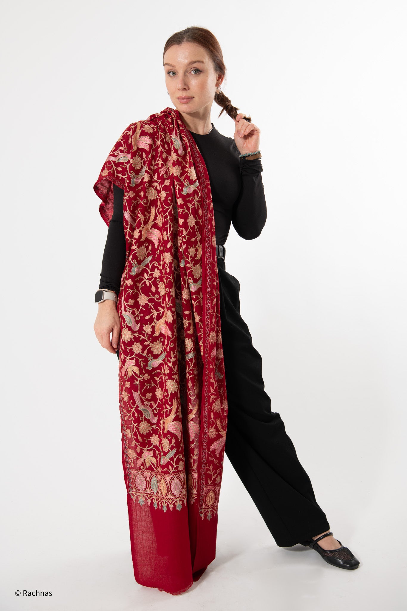 Fine Cashmere all over Zari Bird Design Stole