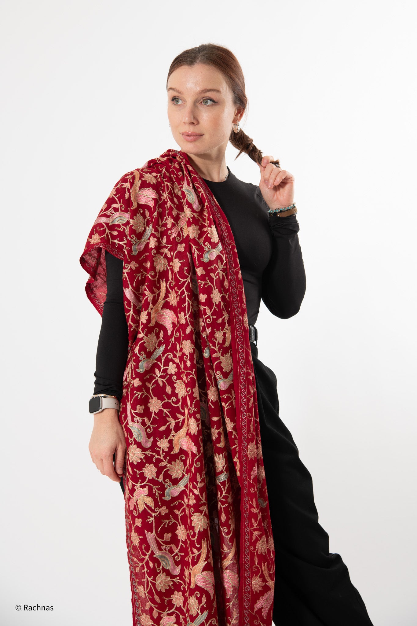 Fine Cashmere all over Zari Bird Design Stole