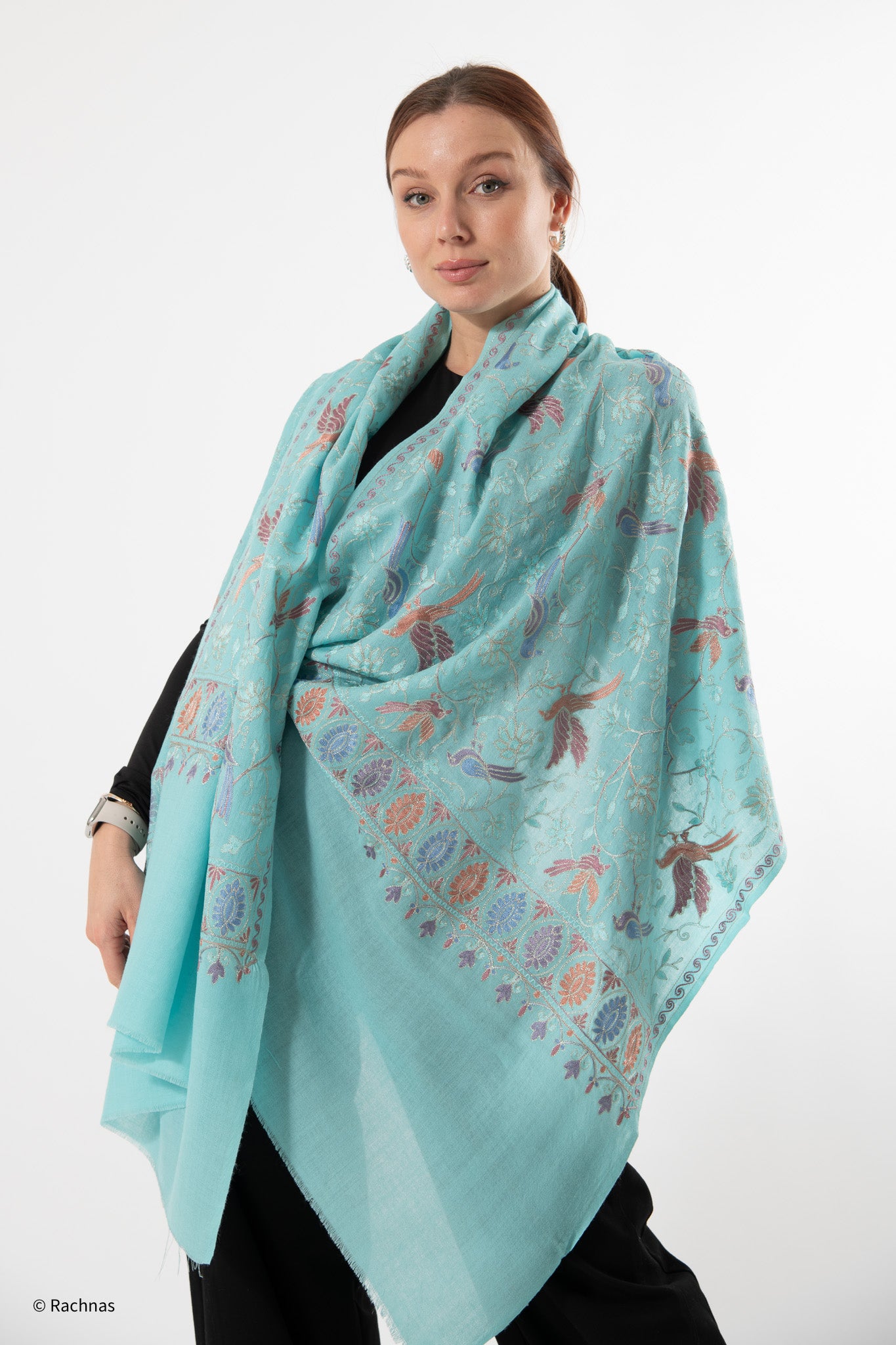 Fine Cashmere all over Zari Bird Design Stole