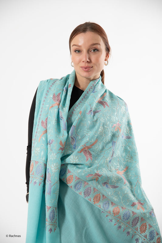 Fine Cashmere all over Zari Bird Design Stole