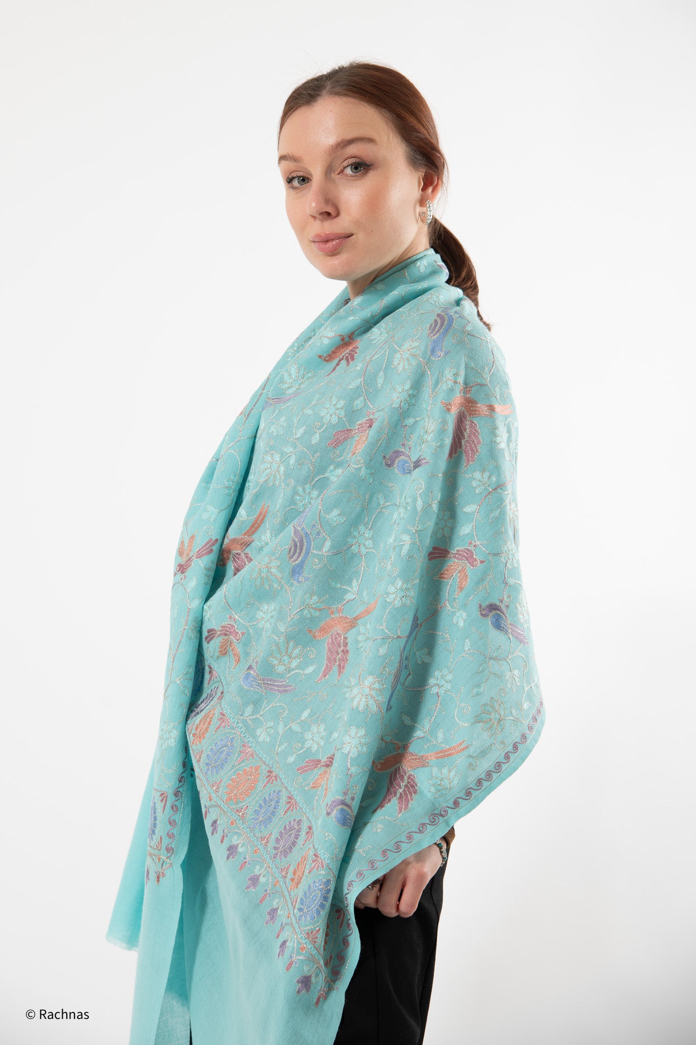 Fine Cashmere all over Zari Bird Design Stole