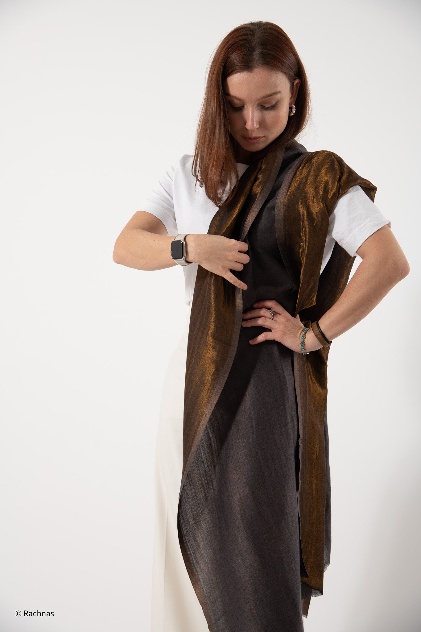 Fine Cashmere Plain Reversible Zari Stole