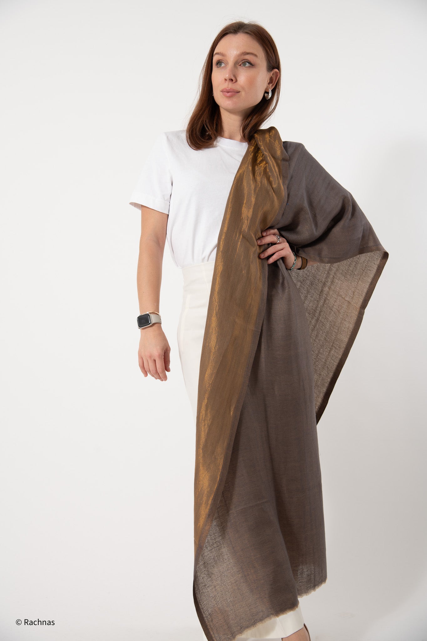 Fine Cashmere Plain Reversible Zari Stole