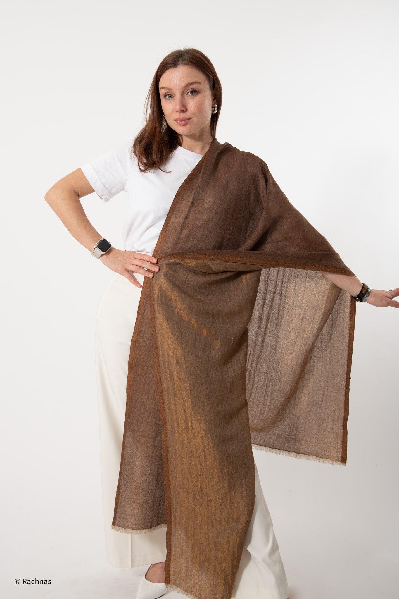 Fine Cashmere Plain Reversible Zari Stole
