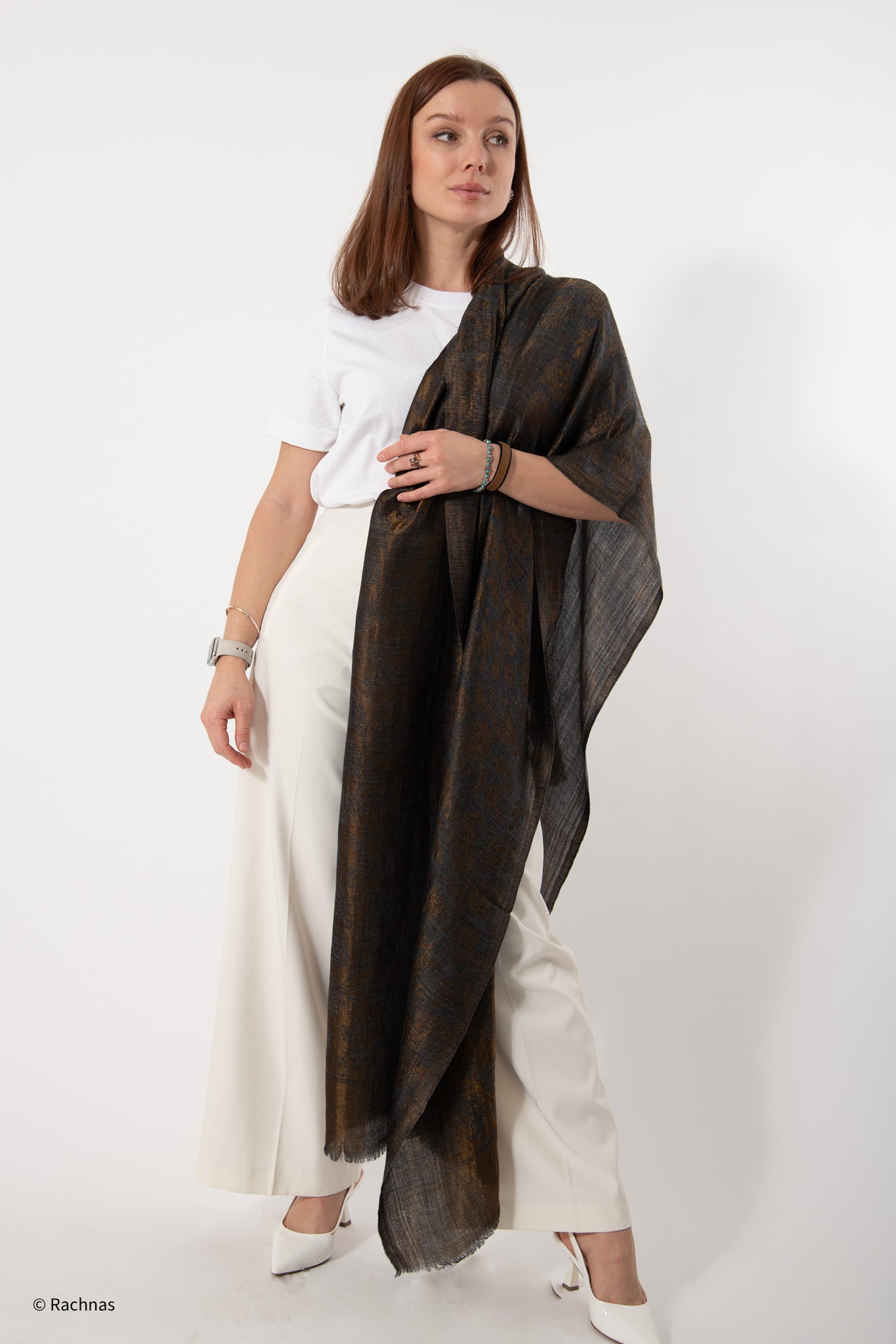 Fine Cashmere Self Zari all over Reversible Stole