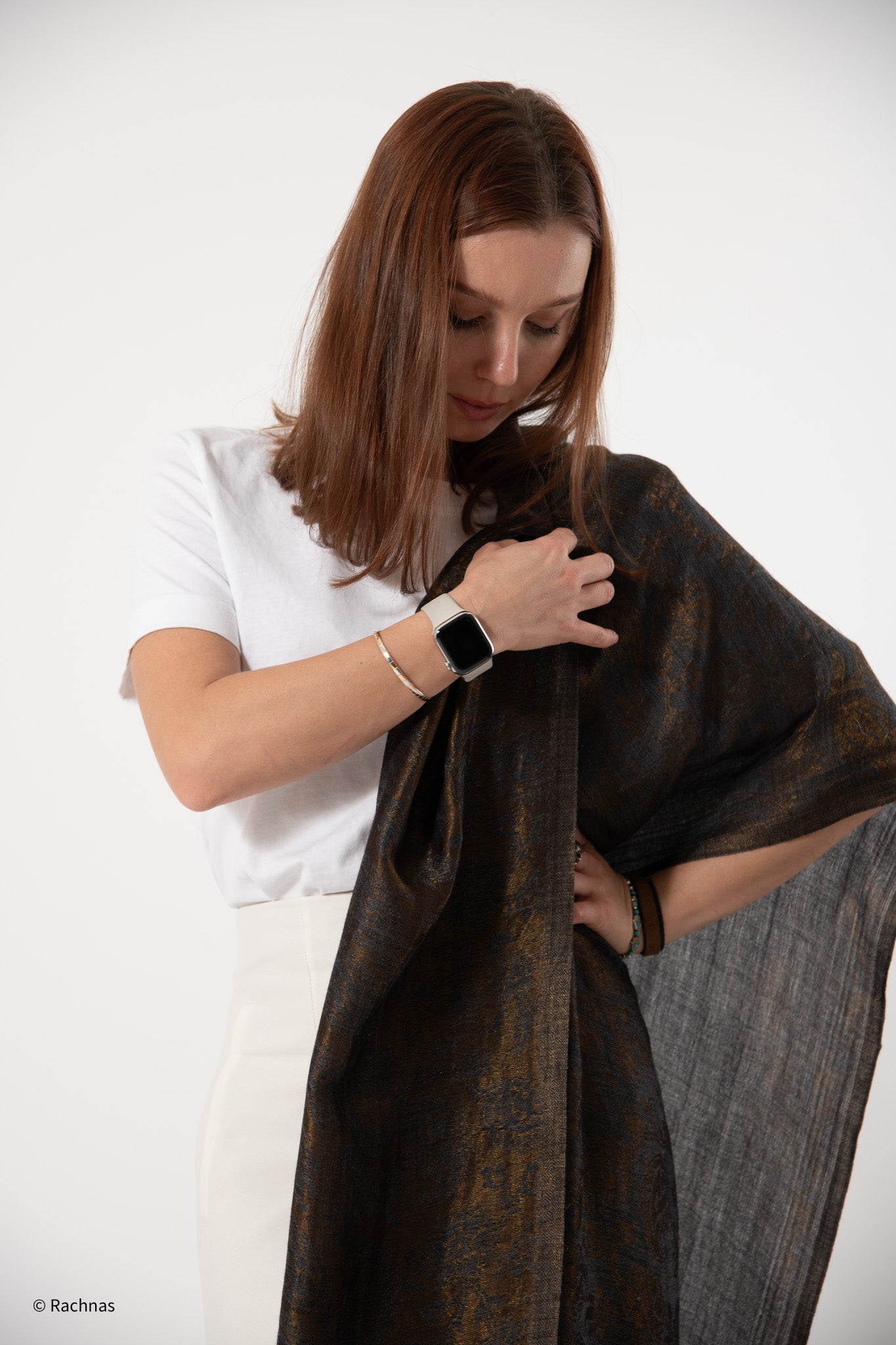 Fine Cashmere Self Zari all over Reversible Stole