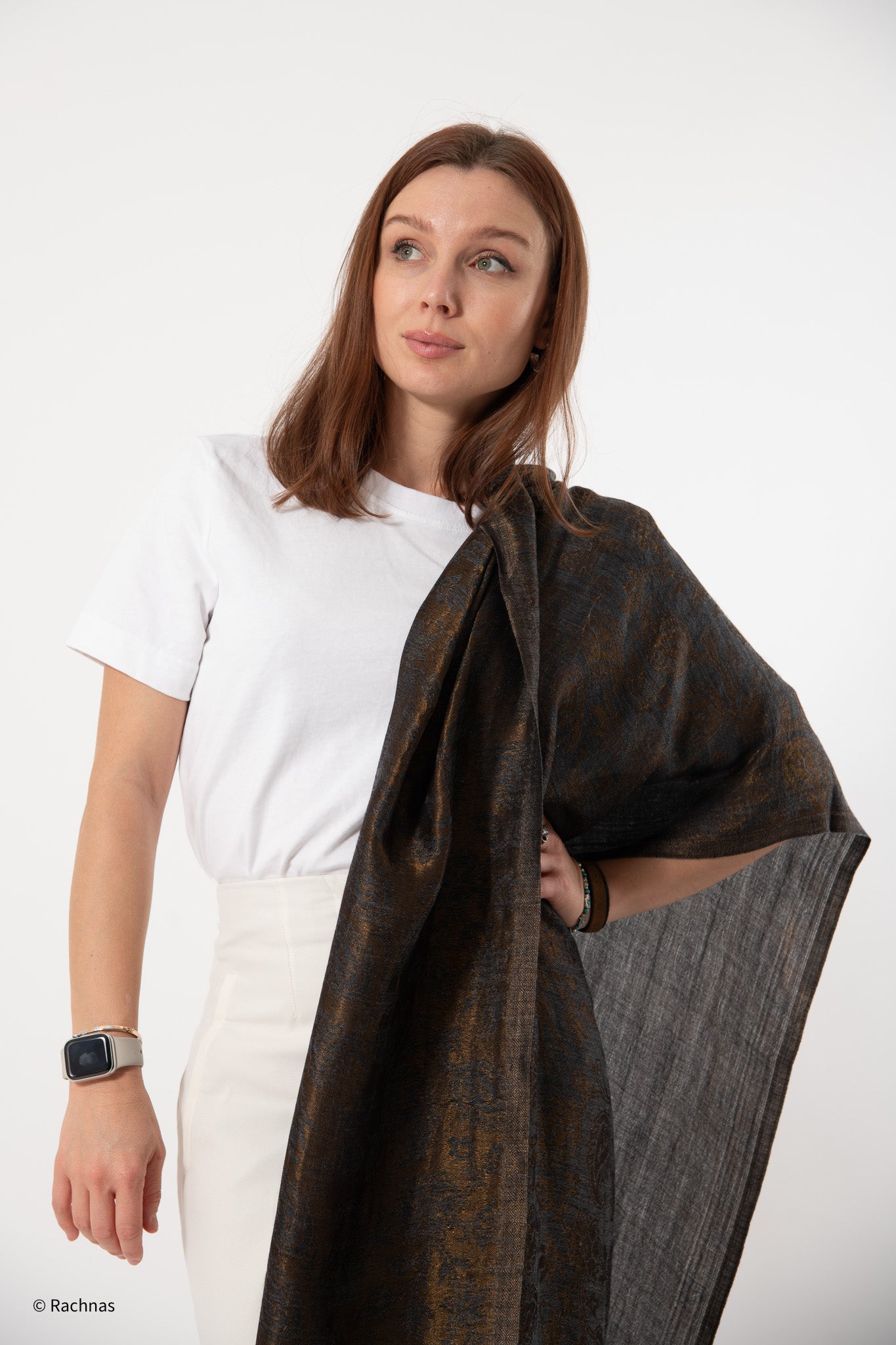 Fine Cashmere Self Zari all over Reversible Stole