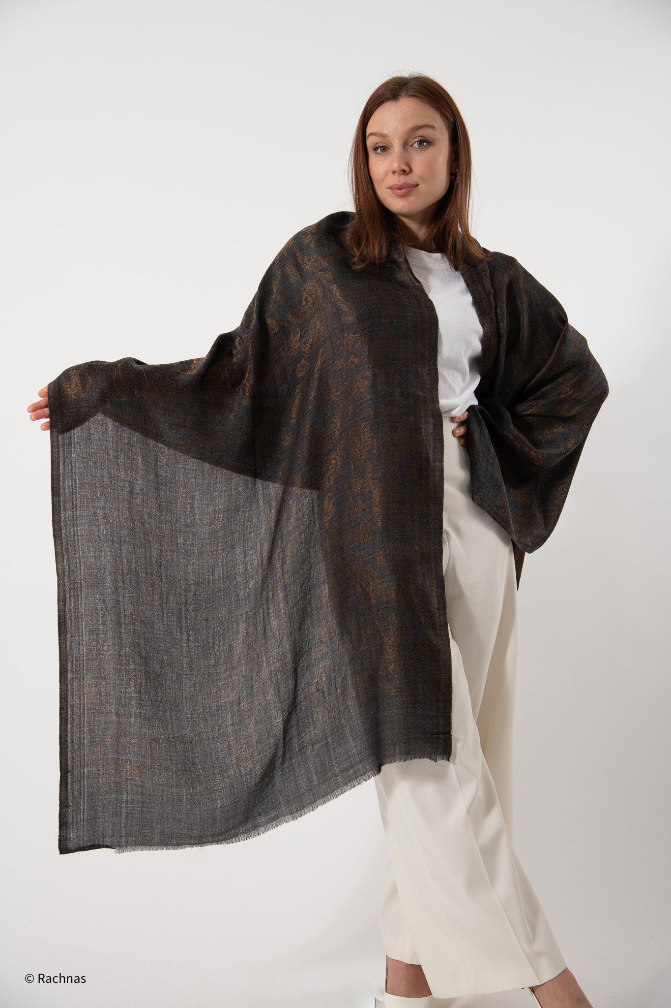 Fine Cashmere Self Zari all over Reversible Stole