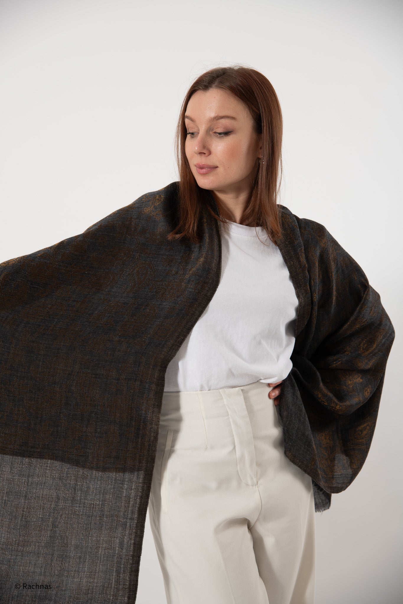 Fine Cashmere Self Zari all over Reversible Stole