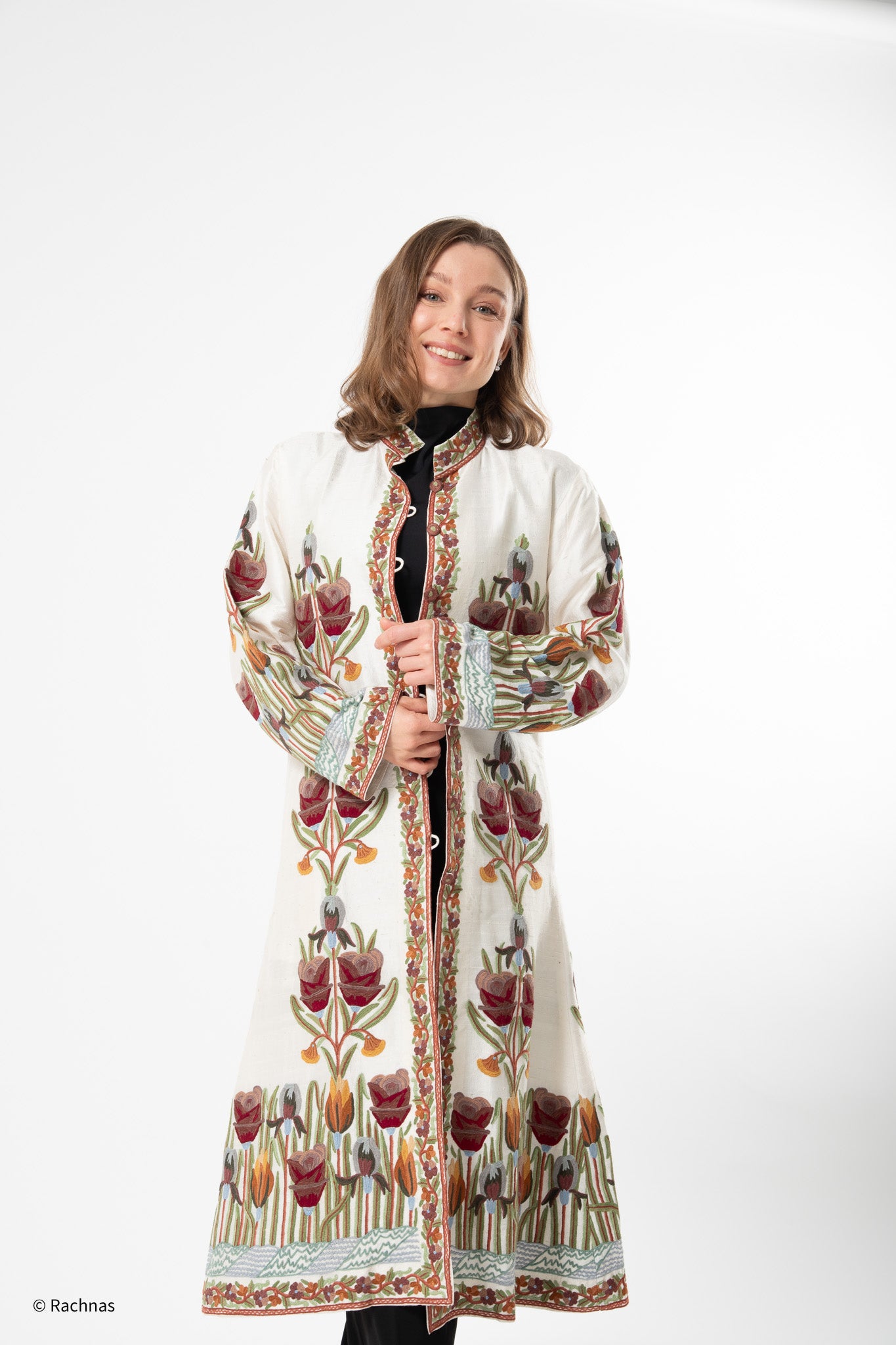 Silk jacket long (White)