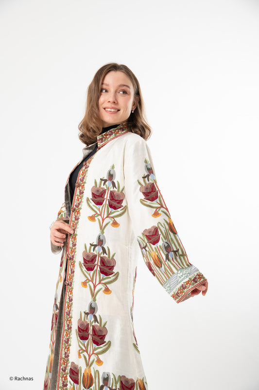 Silk jacket long (White)