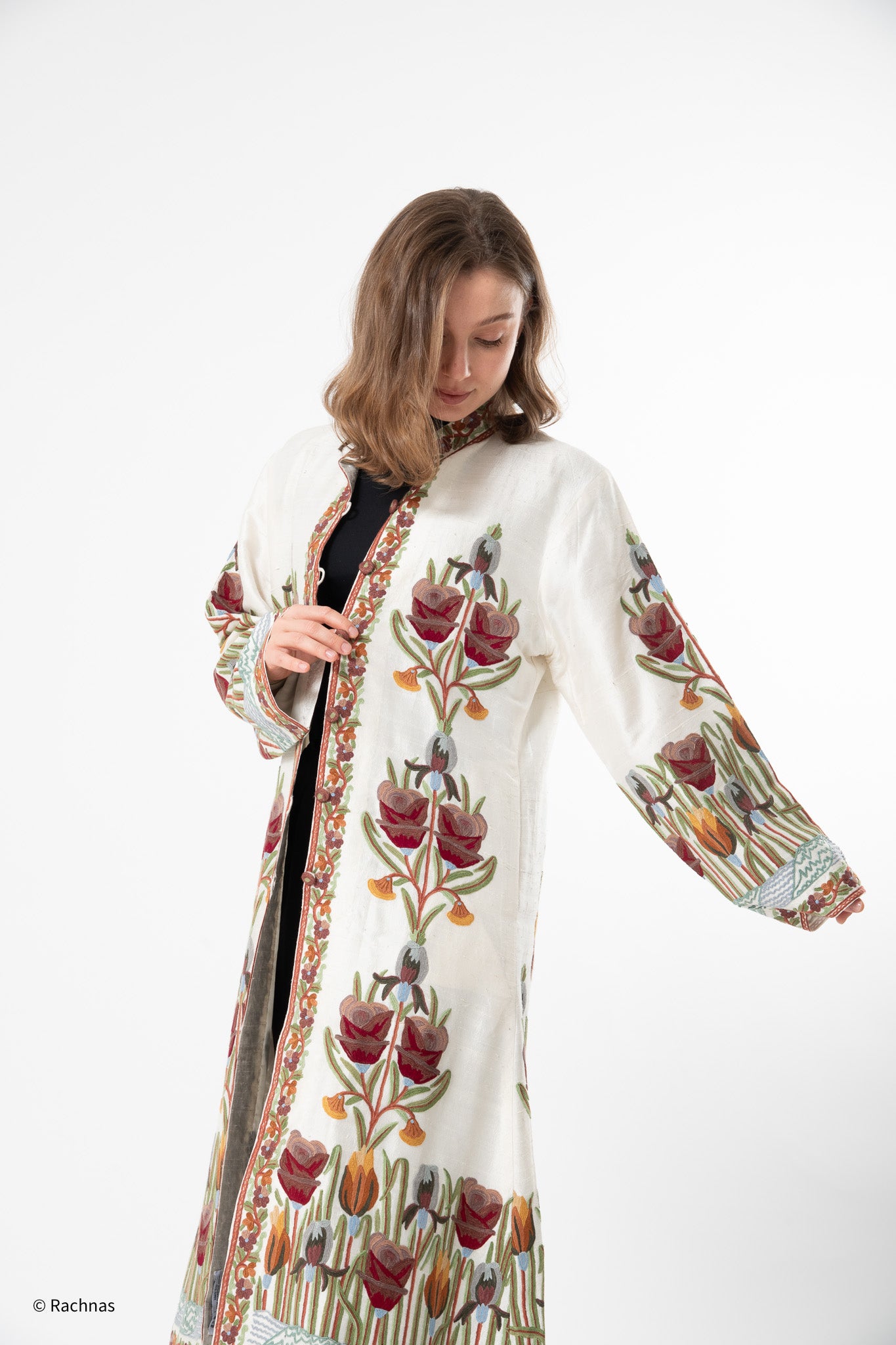 Silk jacket long (White)