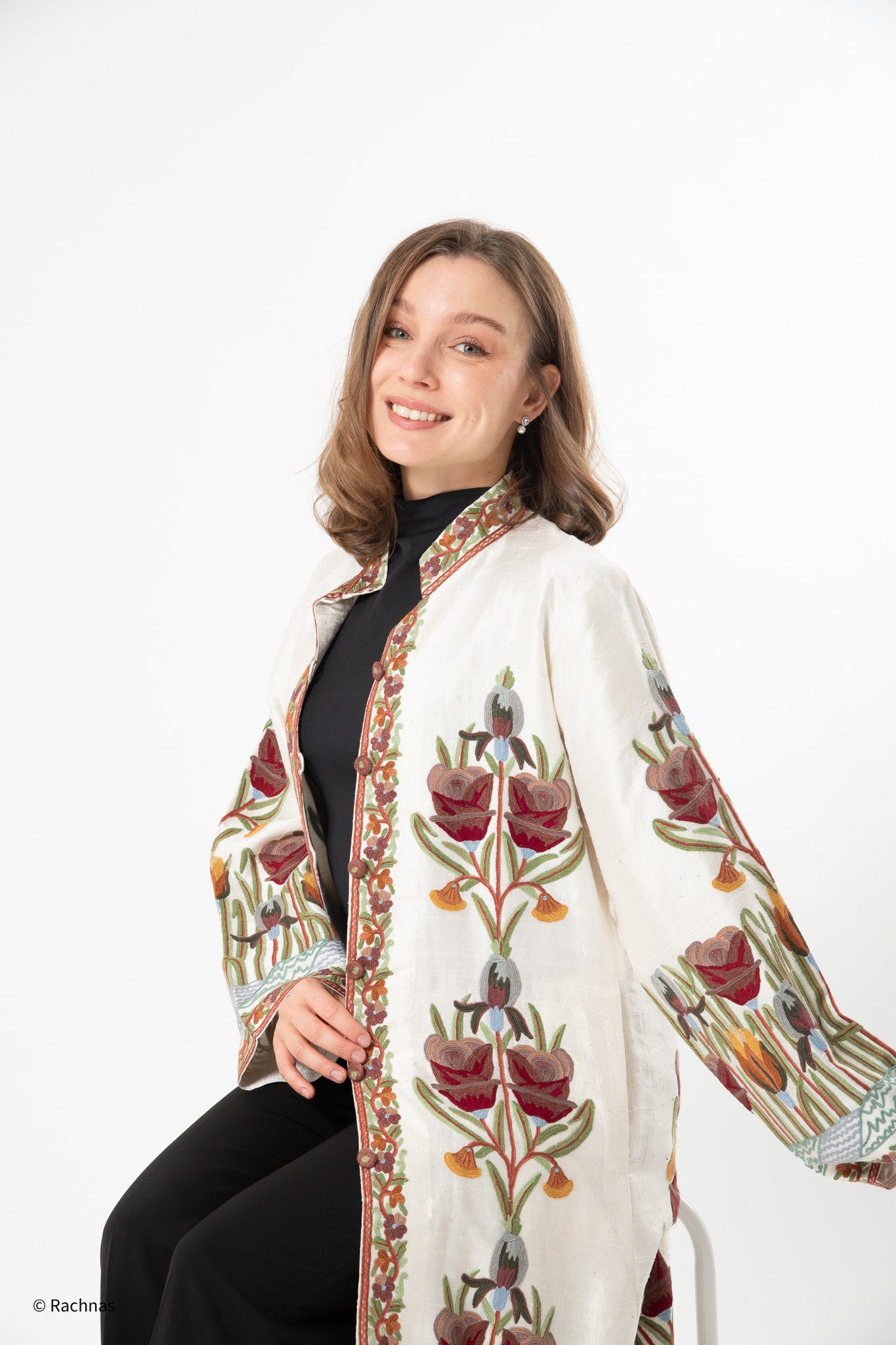 Silk jacket long (White)