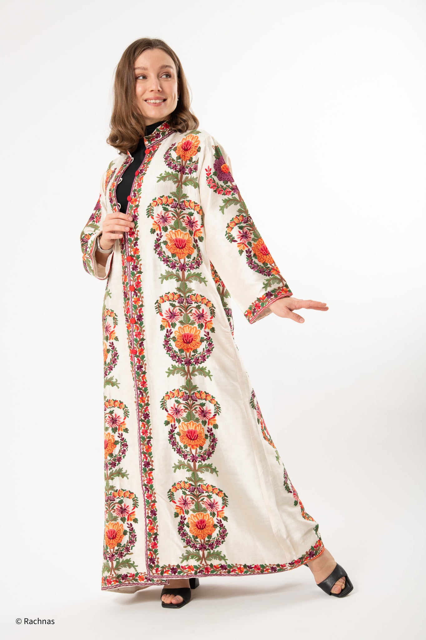 Long coat all over hand embroidery