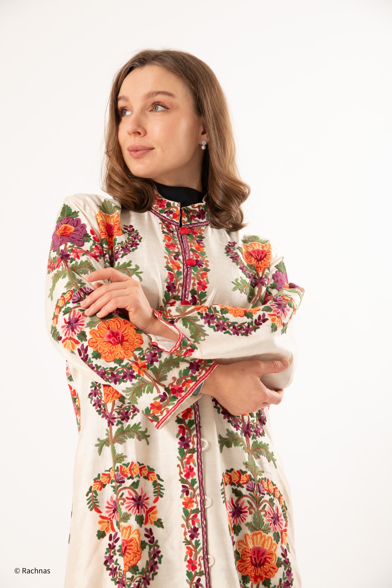 Long coat all over hand embroidery