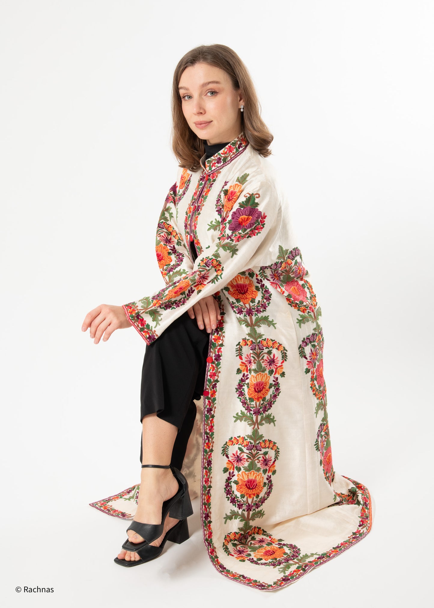 Long coat all over hand embroidery