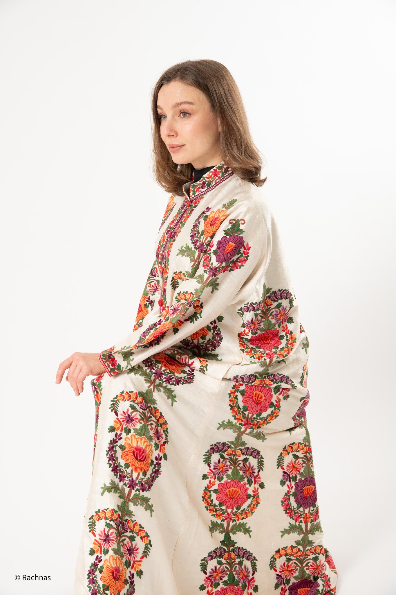 Long coat all over hand embroidery