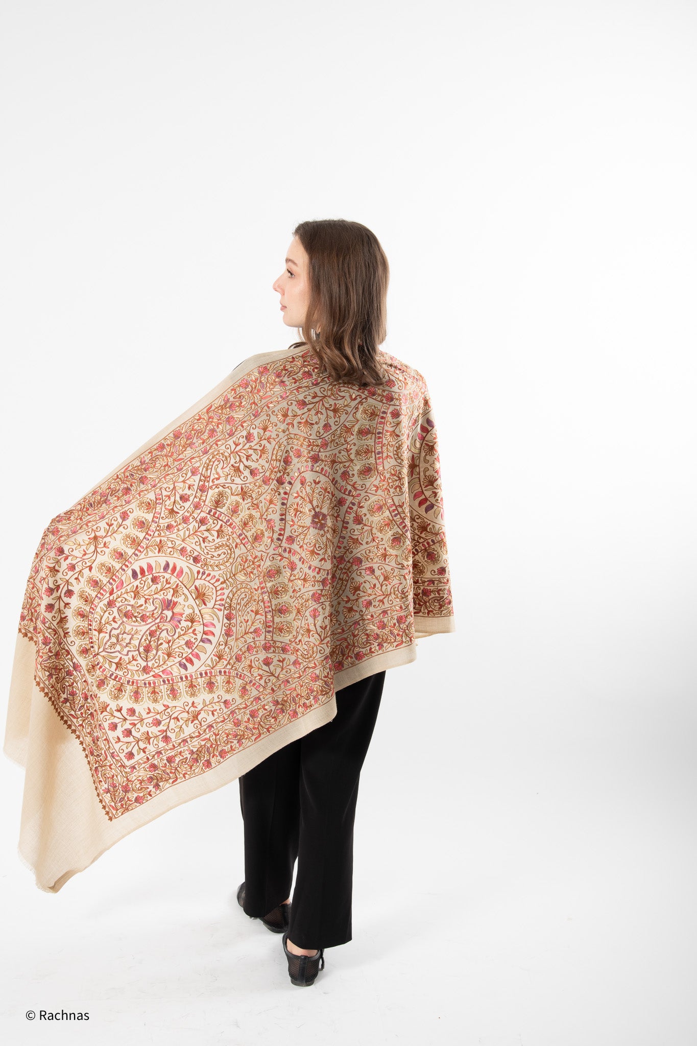 Stole - all over cashmere embroidery