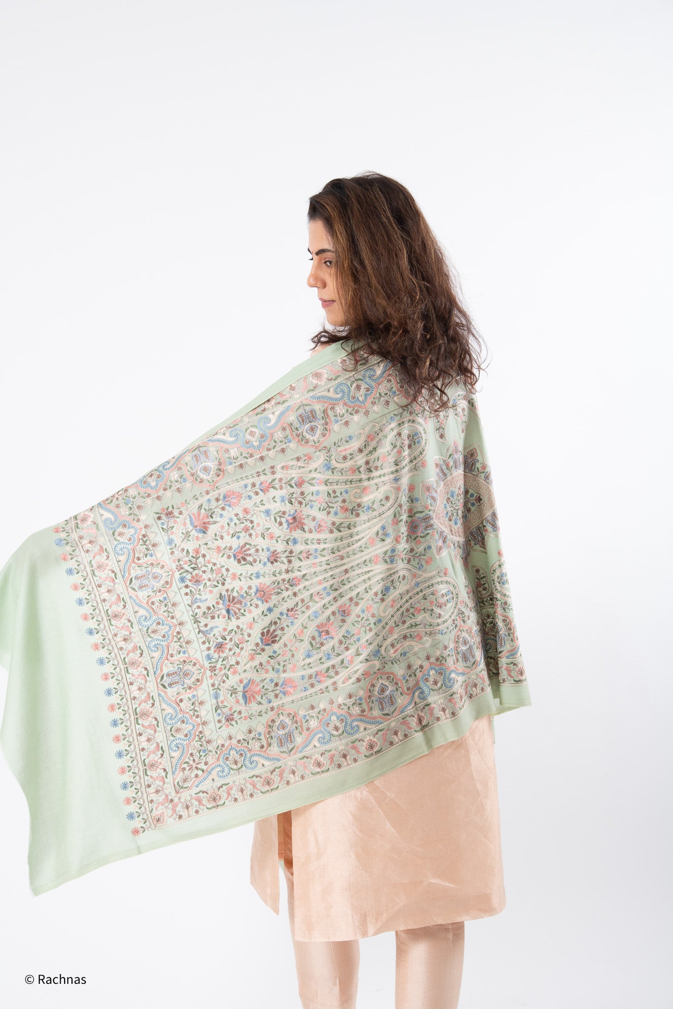 Stole - all over cashmere embroidery