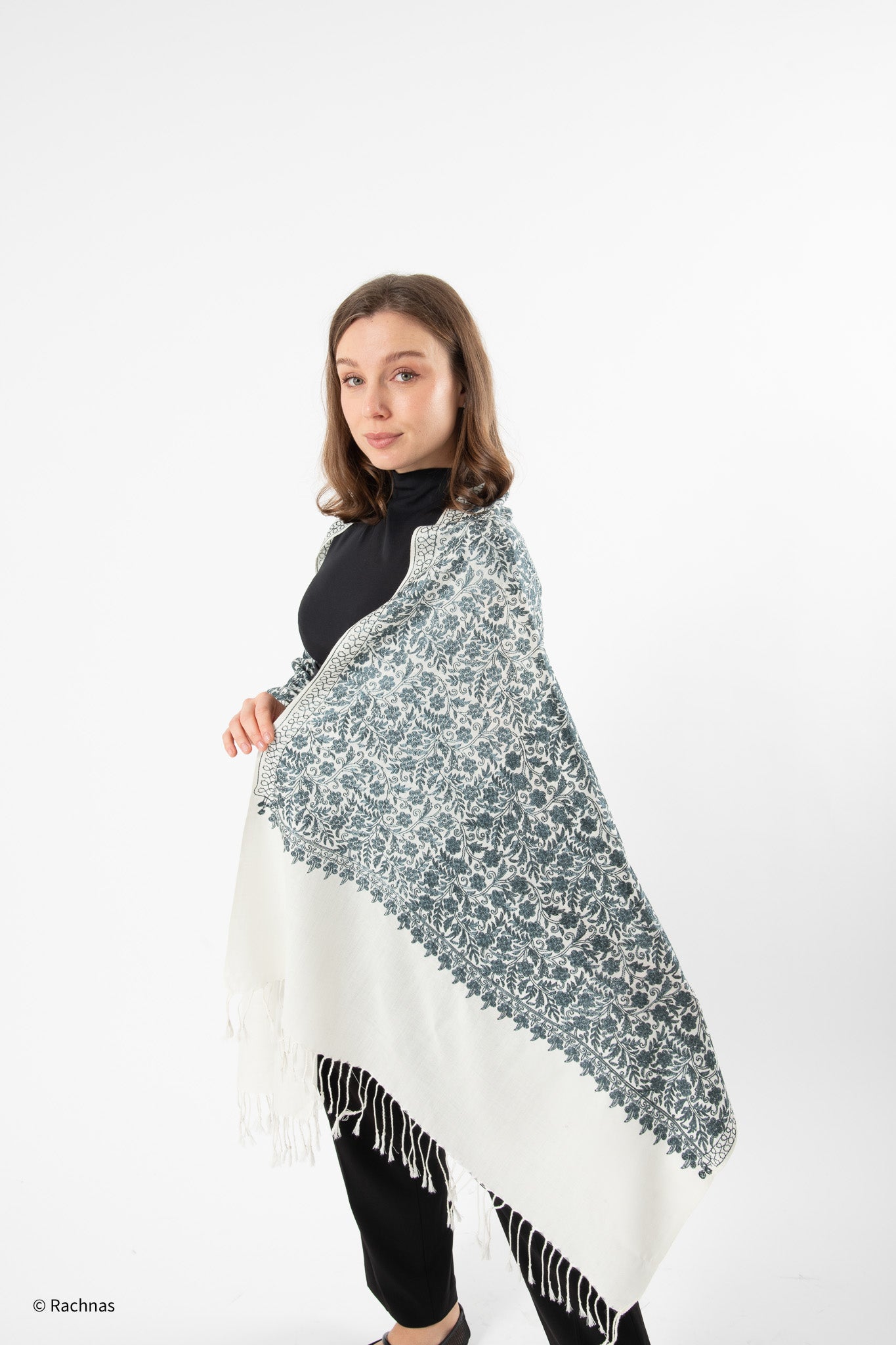 Stole - all over cashmere embroidery