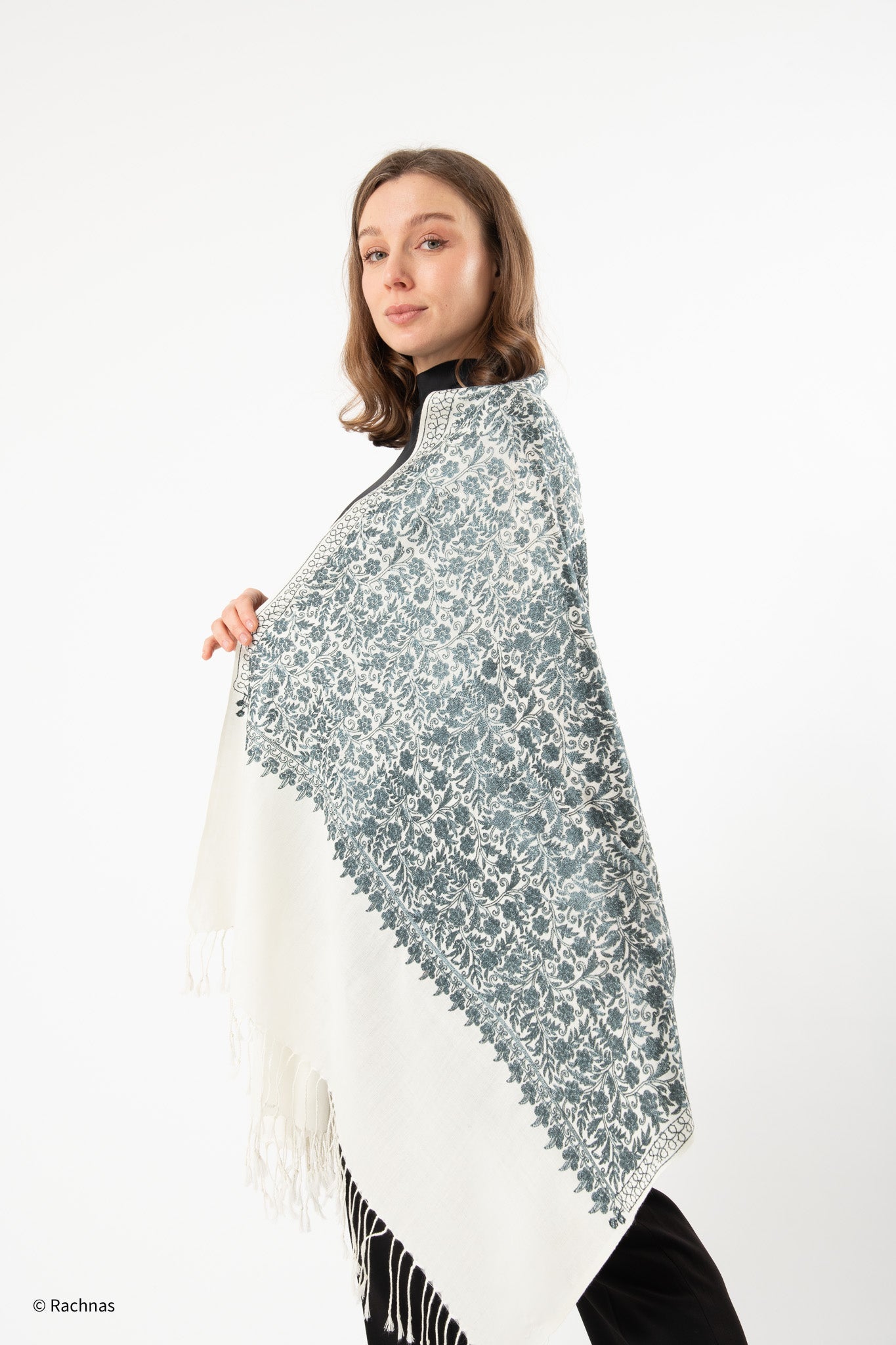 Stole - all over cashmere embroidery