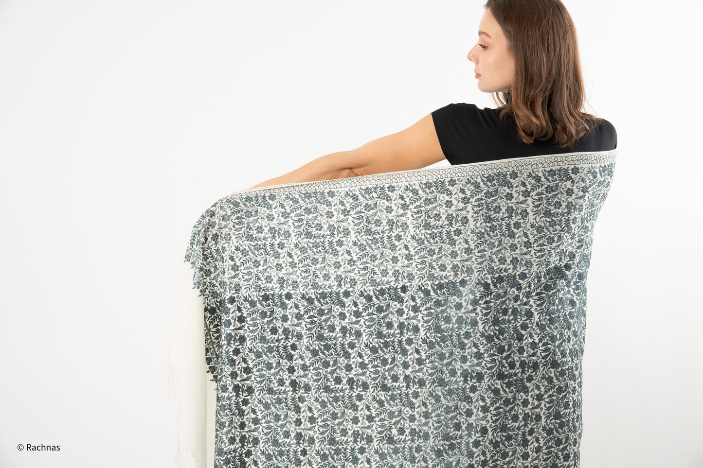 Stole - all over cashmere embroidery