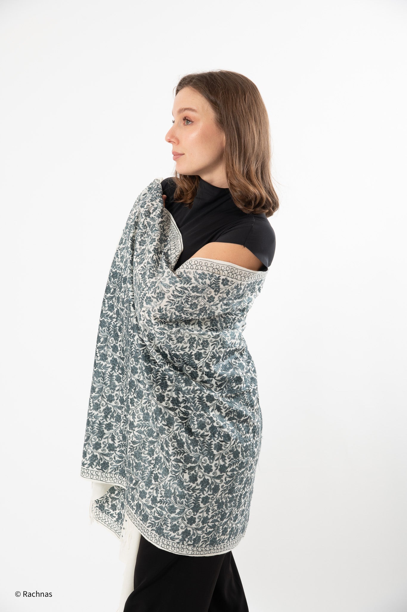 Stole - all over cashmere embroidery