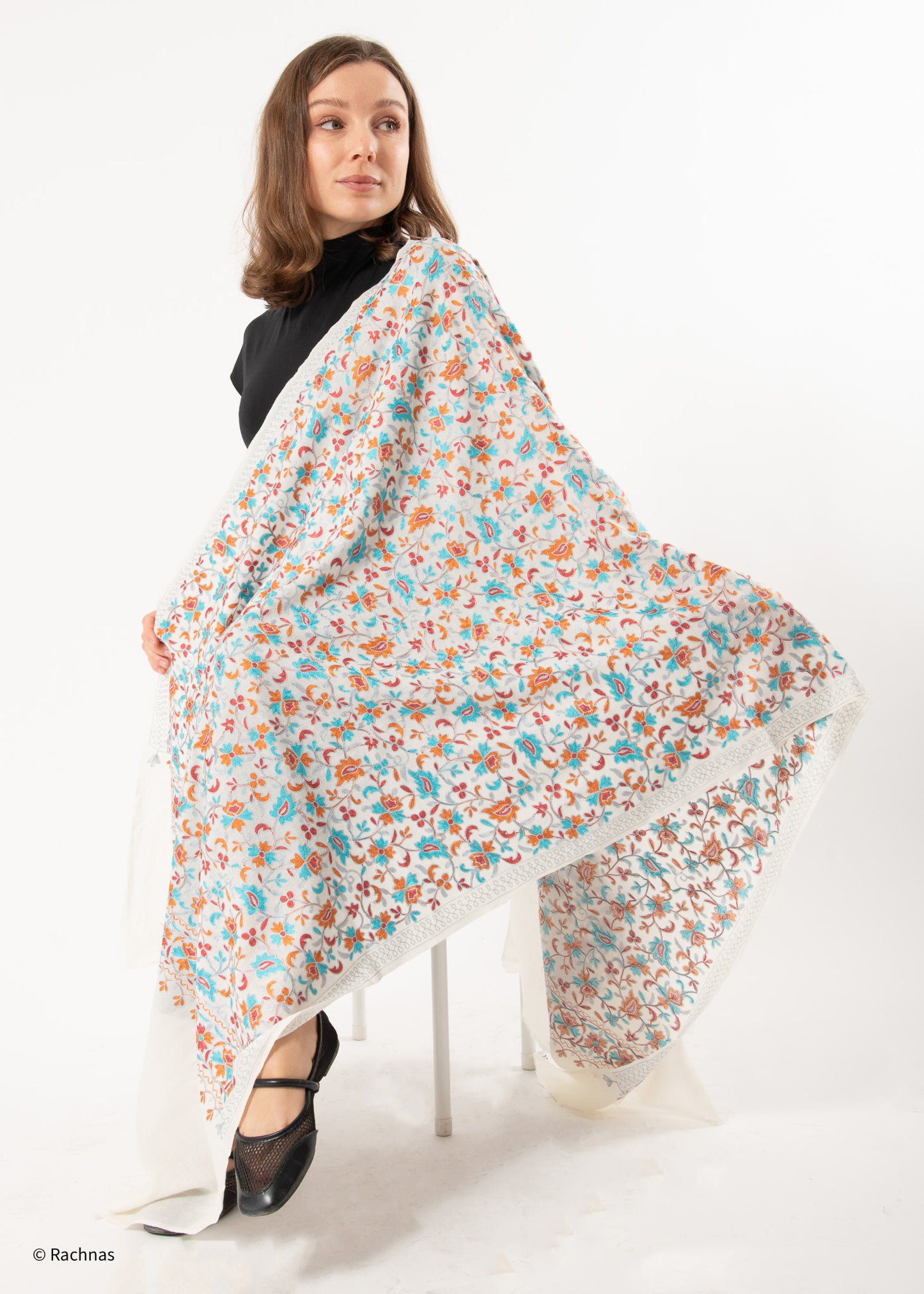 Stole - all over cashmere embroidery