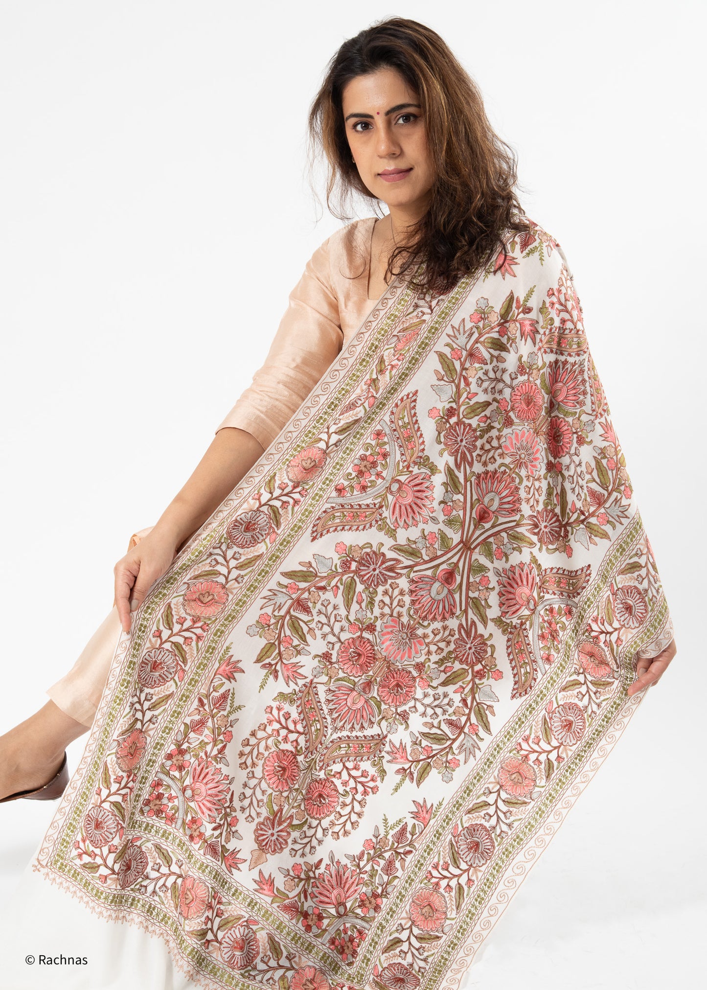 Stole - all over cashmere embroidery