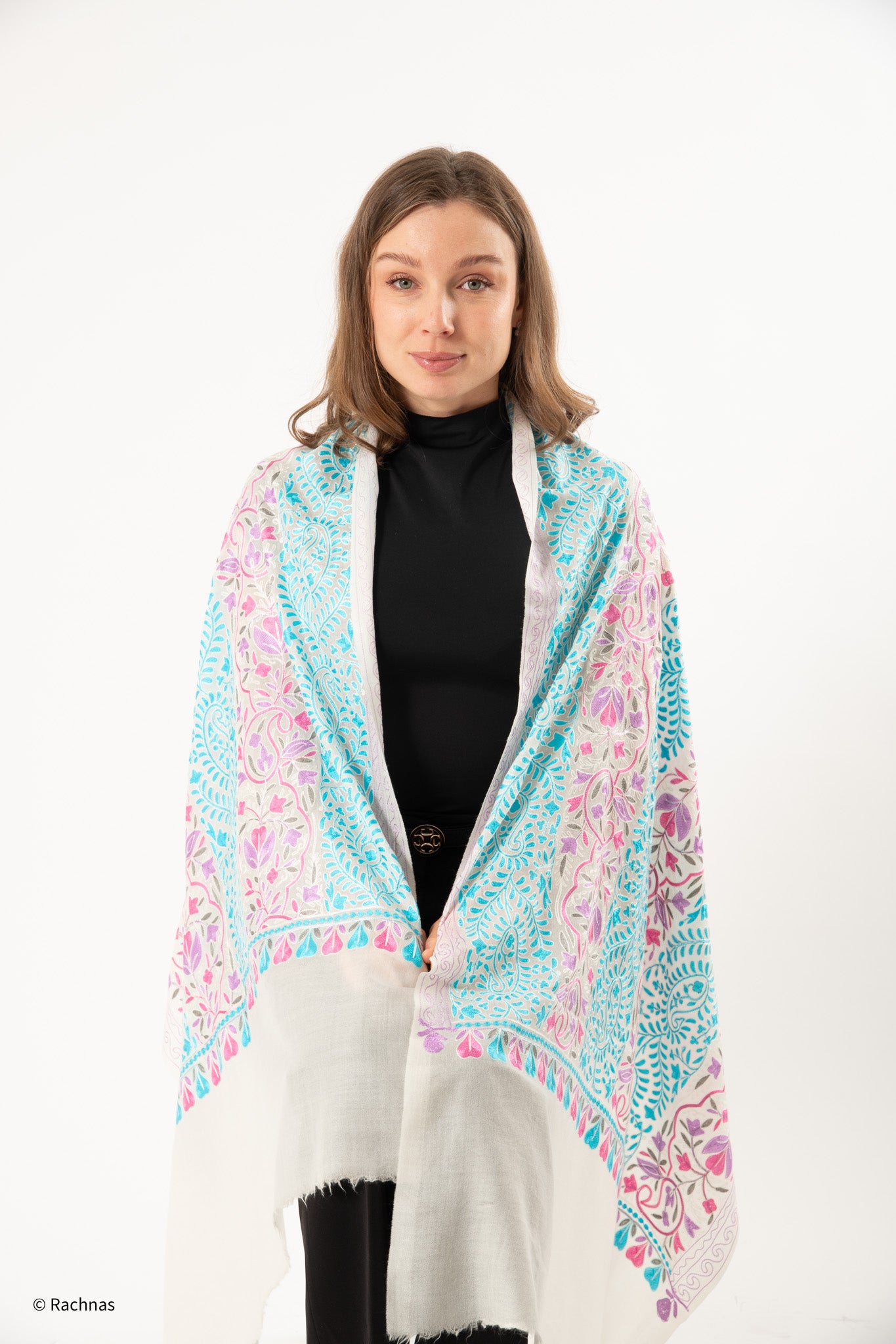 Stole - all over cashmere embroidery