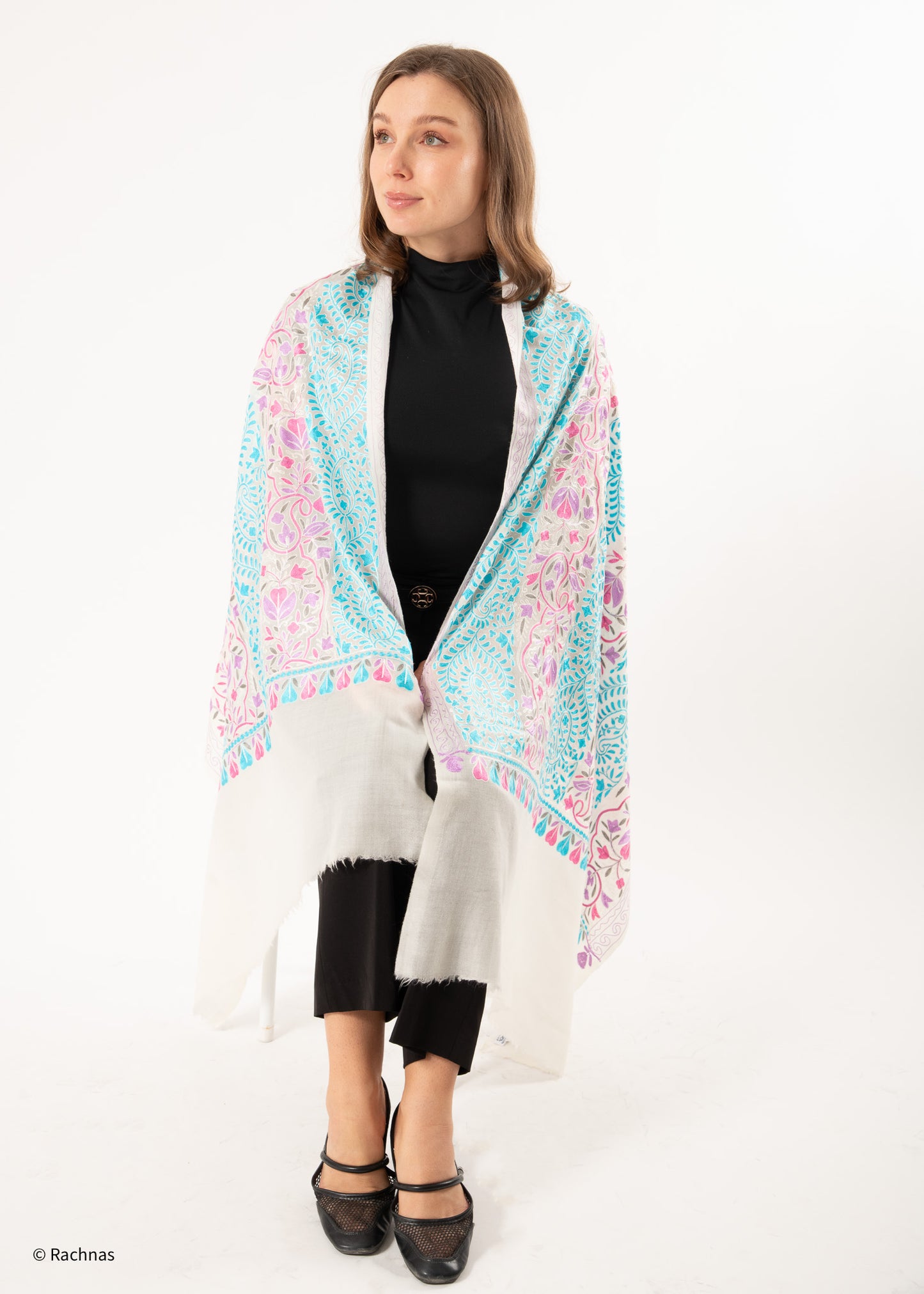 Stole - all over cashmere embroidery